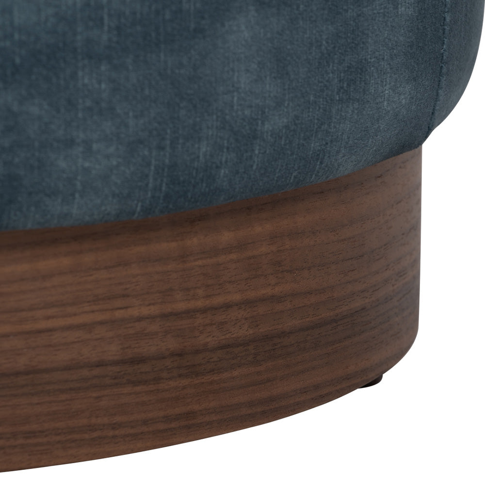 AURA 37.5cm Ottoman Stool with Sapphire Blue Upholstery and Walnut Wood Legs - Perfect for Living Room, Bedroom, or Entryway Seating