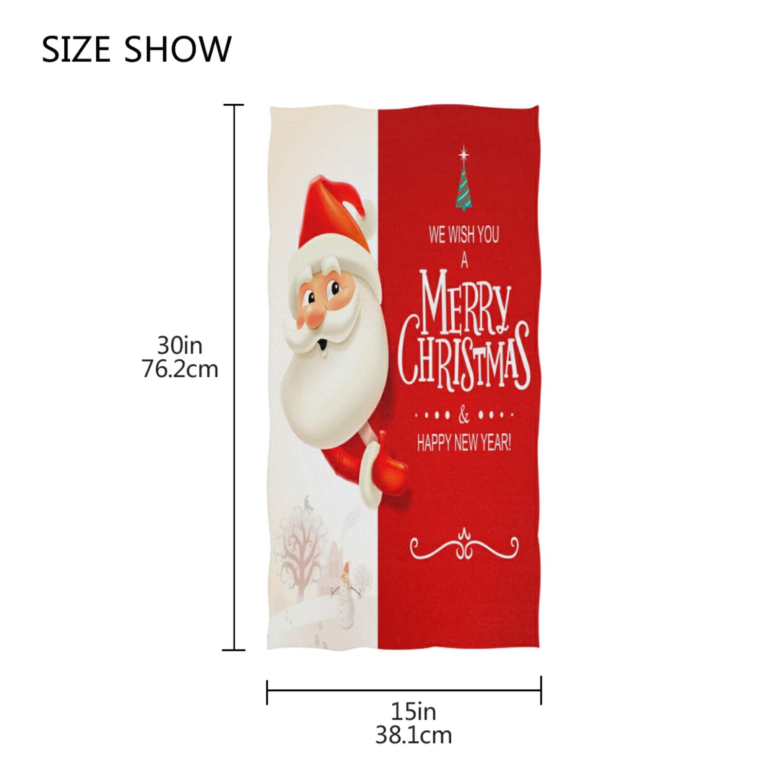 ALAZA Premium Red Santa Claus Winter Spa Towel - 30x15 Inches Soft Absorbent Gym & Sports Towel for Christmas, New Year, Hotel, Bath & Hand Workouts - Perfect for Holiday Gifts, Fitness & Spa Relaxation
