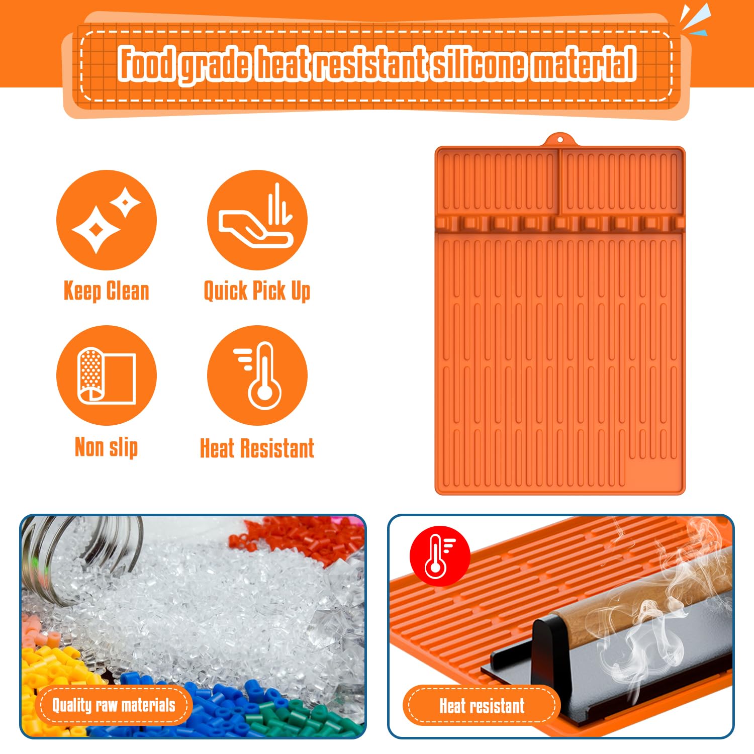 **Blackstone Griddle Silicone Mat & Spatula Set (2PC, Orange) – Non-Slip Grill Accessories with Drip Pad for Outdoor BBQ, Camping, and Backyard Cooking**