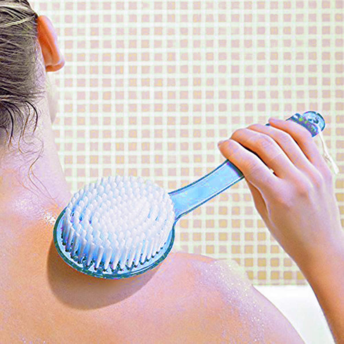 Exfoliating Loofah Brush with Handle - Soft Bath & Shower Scrubber for Men & Women - Gentle Body Scrub Sponge - Pack of 1 (Blue) - Perfect for Deep Cleansing & Skin Renewal in Daily Shower Routine