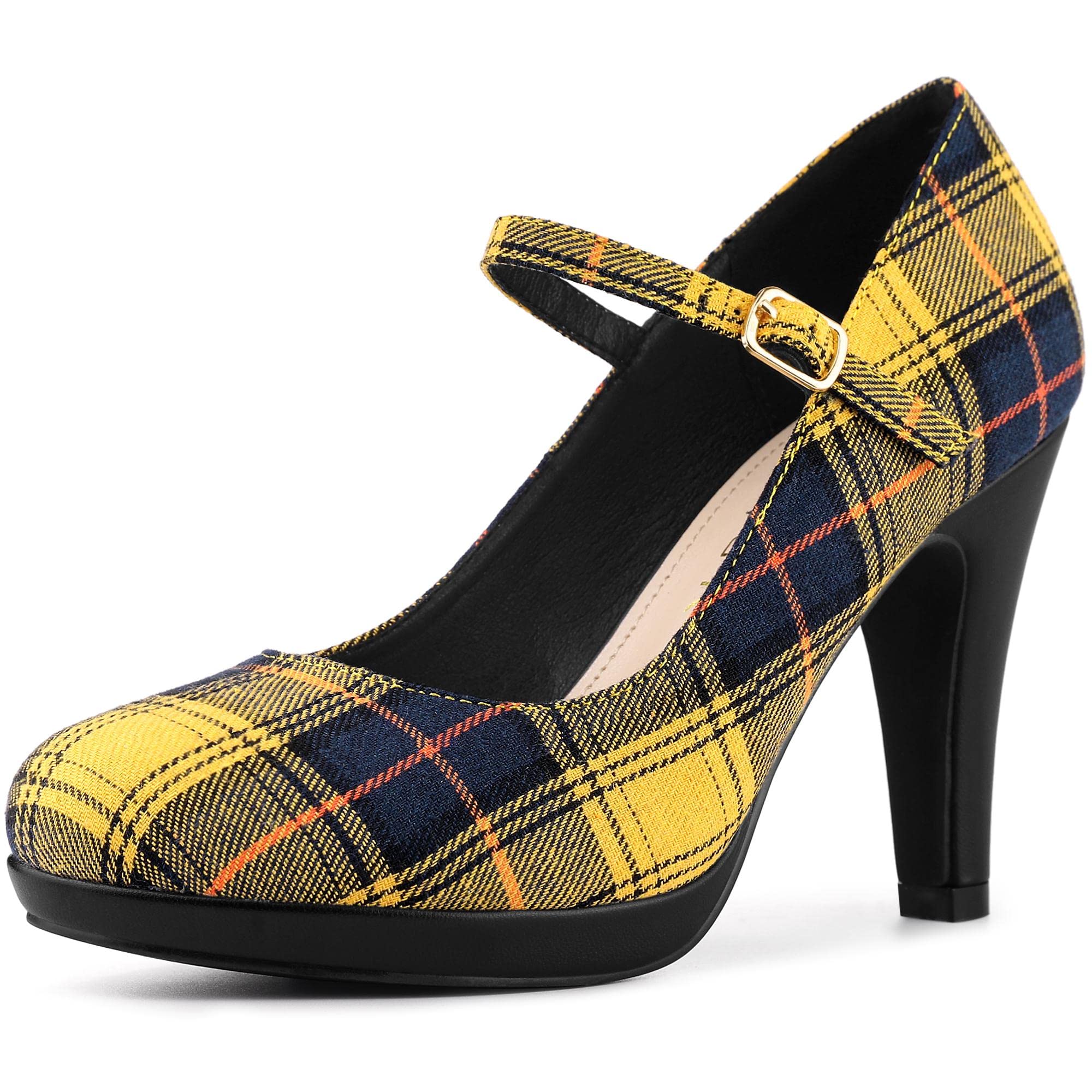 Allegra K Women's Houndstooth Print Platform Stiletto Heels Mary Jane Pumps - Stylish Dress Shoes for Work, Party & Special Occasions