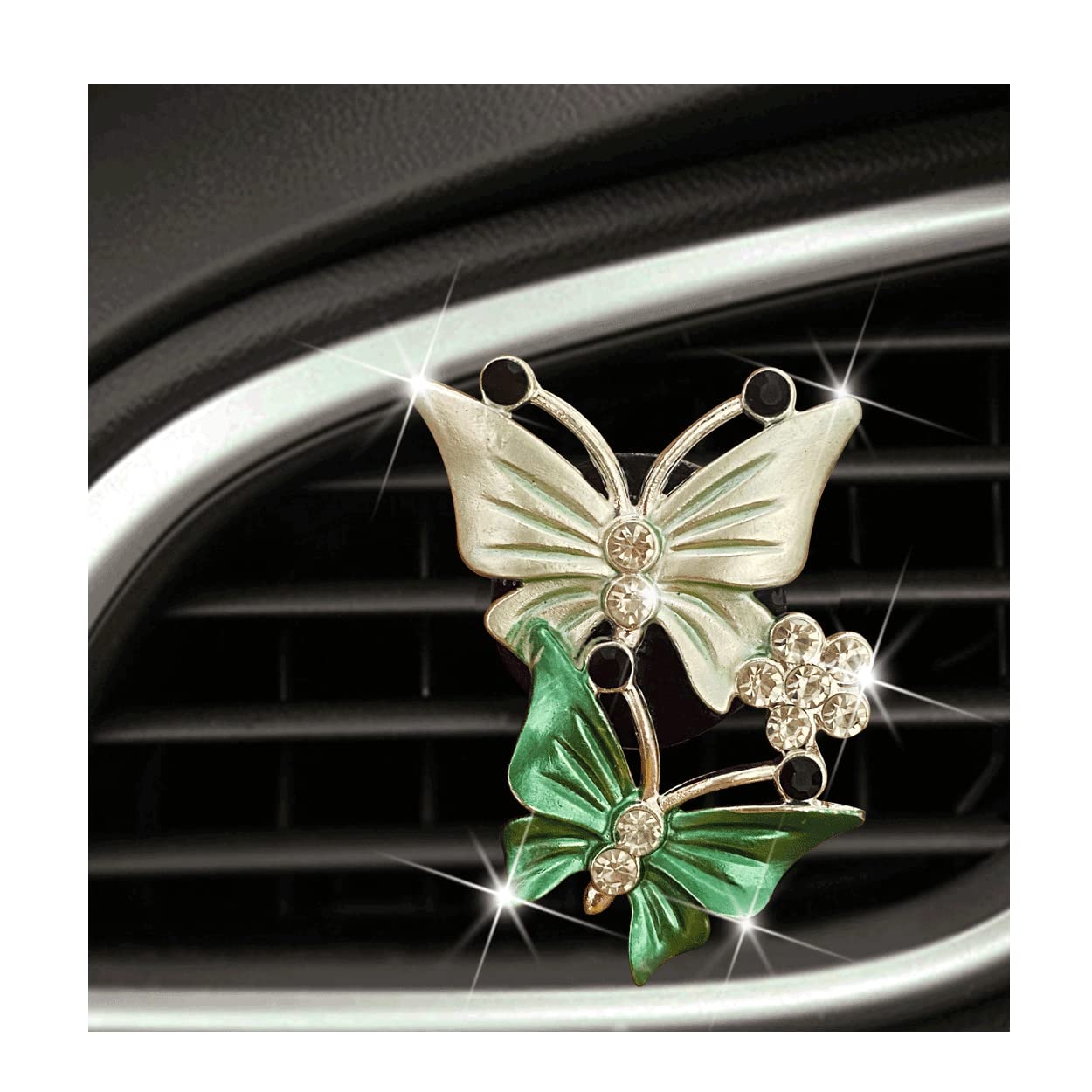 Sparkly Dual Butterfly Diamond Rhinestone Car Vent Clip - Cute Bling Air Freshener for Women, Green Car Accessories | Perfect for Girls' Cars, Gifts & Decoration