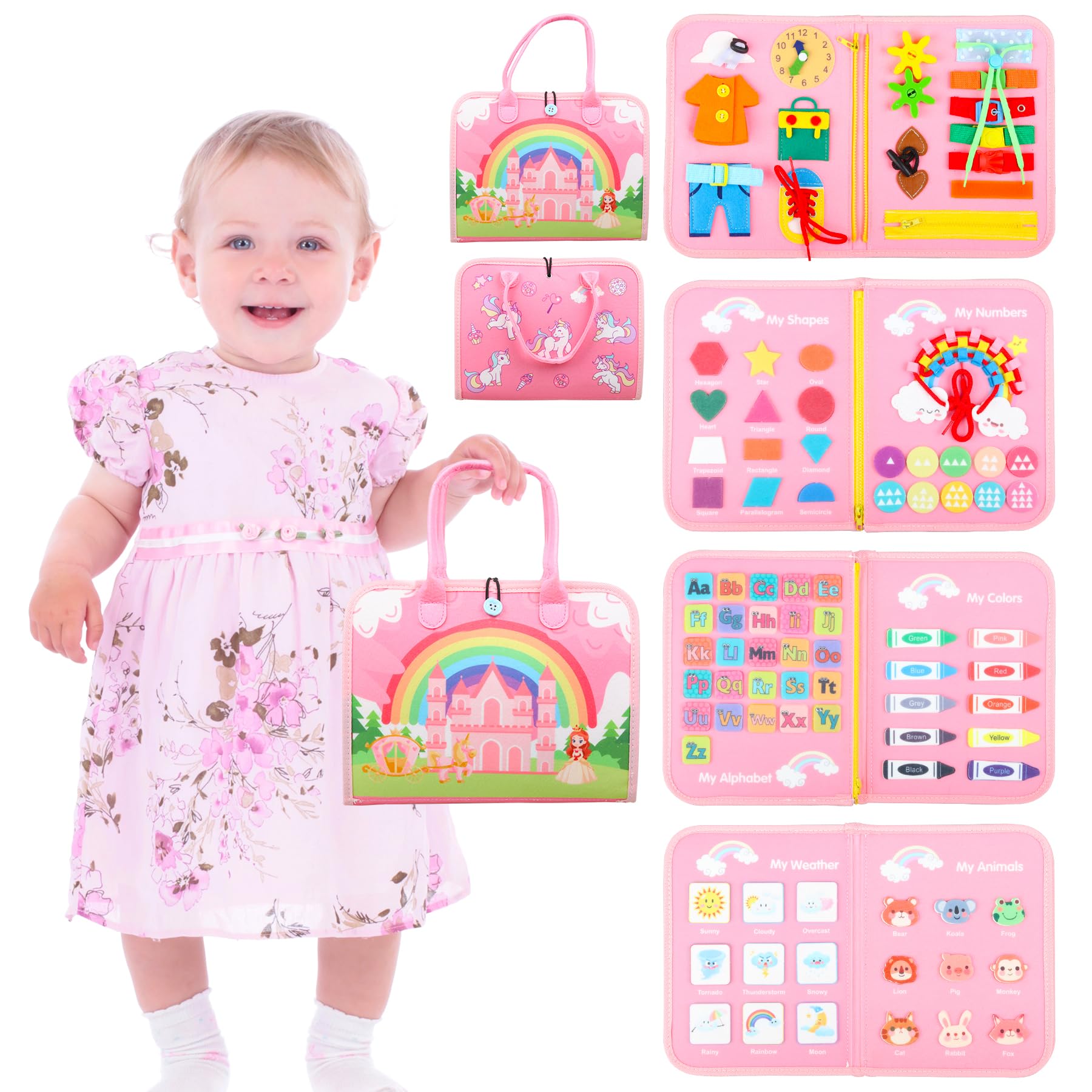 Montessori Busy Board for Toddlers 1-4 Years Old - Educational Sensory Toys for Fine Motor Skills Development - Perfect Travel Activity Toy for Airplane & Car Rides - Ideal Birthday Gift for Girls & Boys Ages 2-4 - Learning Busy Book for Preschool Kids