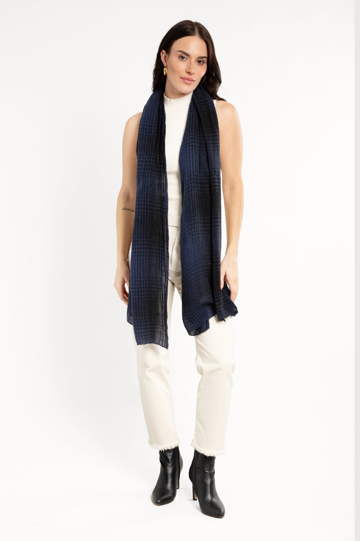 Faded Two-Toned Plaid Scarf for Women - Soft Winter Fashion Accessory - Perfect for Cold Weather, Outdoor Activities and Stylish Layering