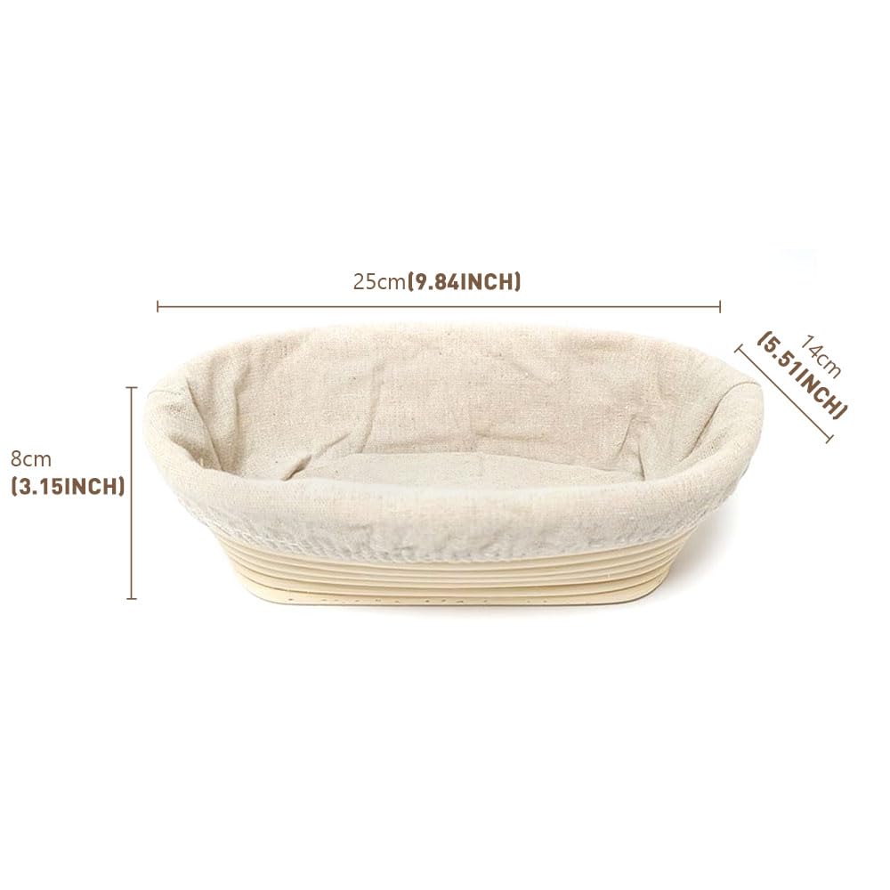 10 Inch Oval Bread Proofing Basket Set - Natural Rattan Fermentation Basket with Linen Liner for Sourdough Baking | Perfect for Professional & Home Bakers (2-Piece) | Ideal for Artisan Bread Making & Kitchen Baking Essentials
