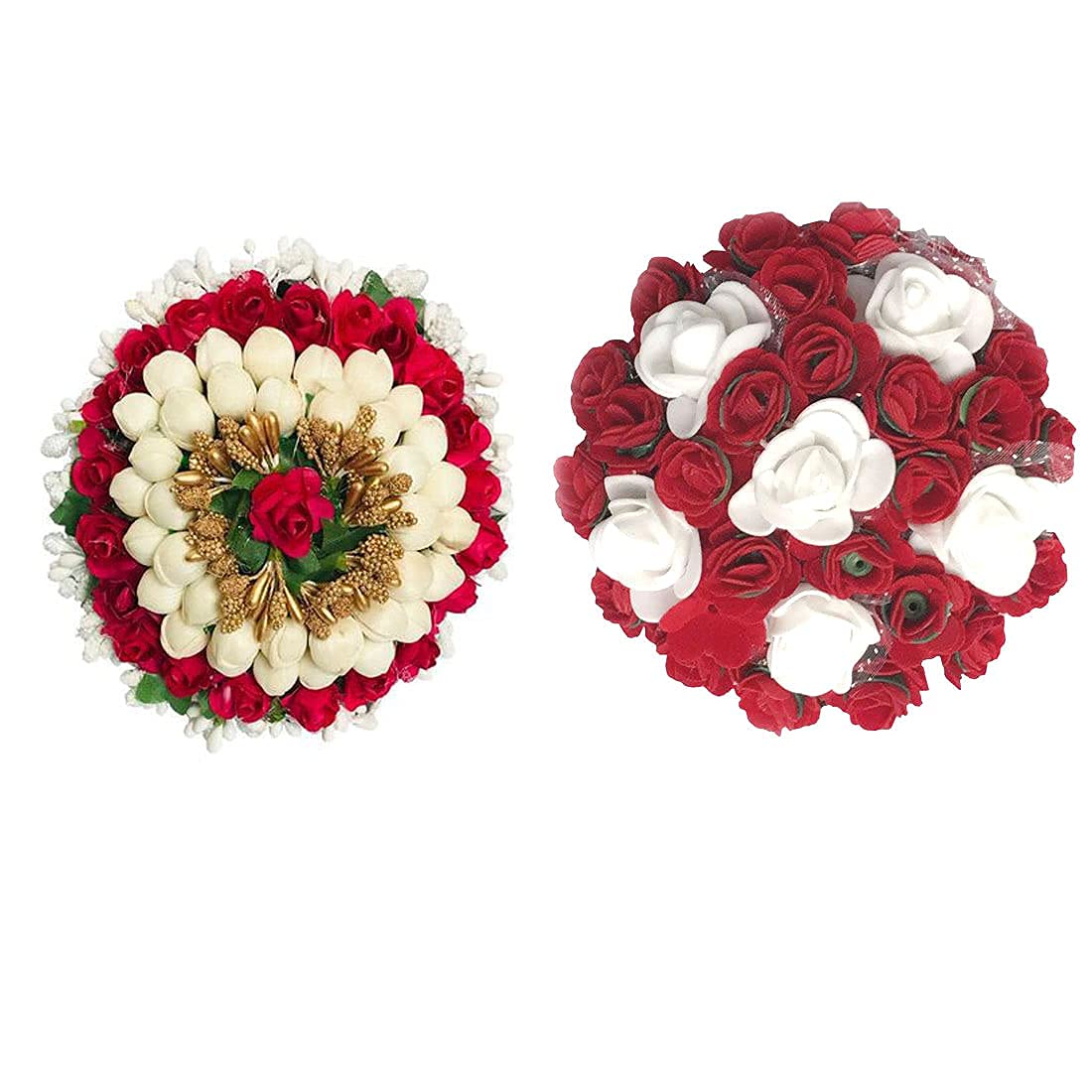 GadinFashion™ Artificial Flower Hair Bun Gajra - 2 Pack Multicolor Fake Floral Hair Accessories for Women & Girls | Perfect for Weddings, Parties & Boho Hairstyles