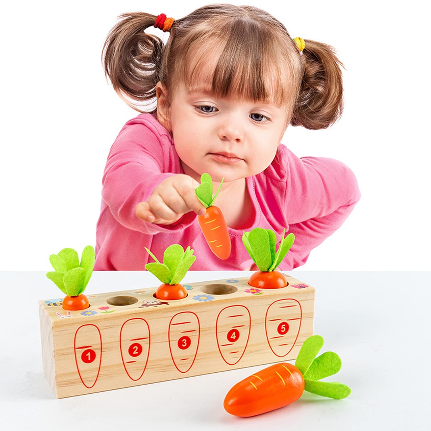 Montessori Wooden Carrot Shape Sorting & Matching Game - Fine Motor Skills Learning Toy for Toddlers 1-3 Years Old | Preschool Educational Gift for Boys & Girls | Perfect for Classroom, Daycare & Homeschooling Activities