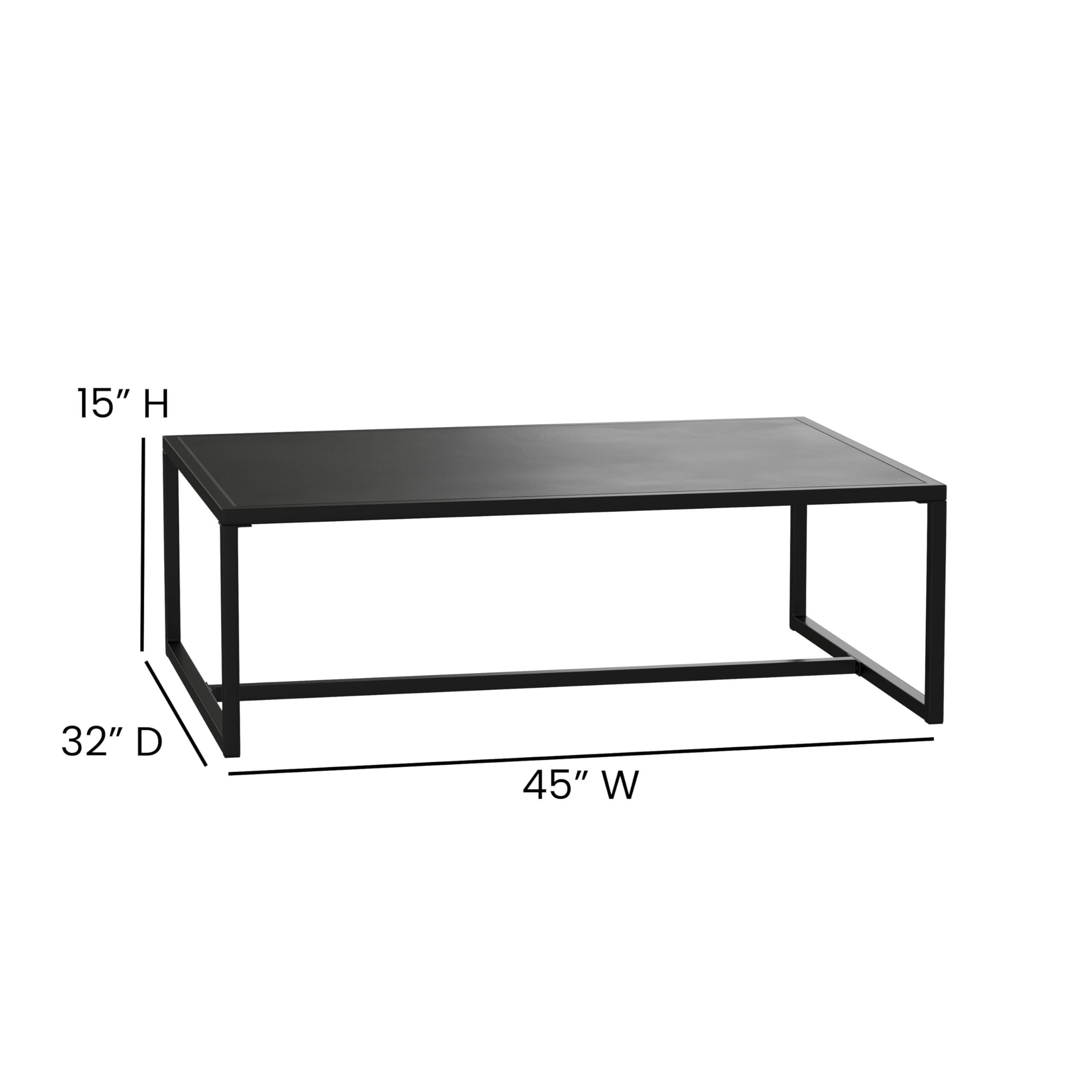 Black Steel Metal Coffee Table - Indoor & Outdoor Square Leg Modern Design for Living Room, Patio, or Office Use - Durable & Stylish Home Furniture