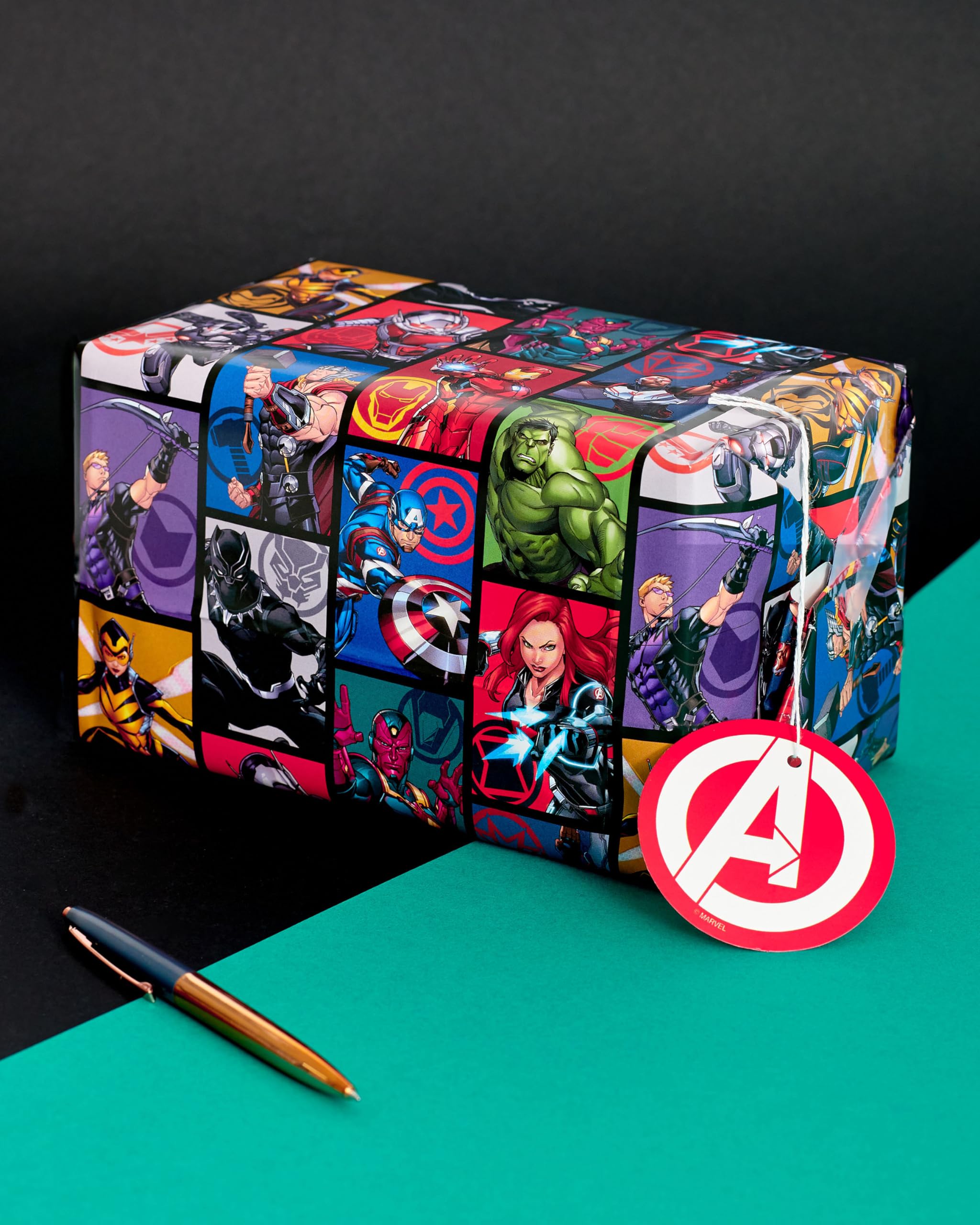 Marvel Avengers Superhero Wrapping Paper for Boys - Blue Comic Book Gift Wrap Sheets - Perfect for Birthday Presents, Christmas Gifts & Kids Party Favors