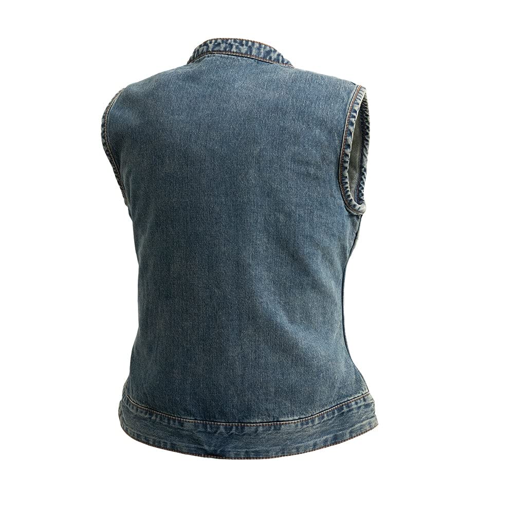 First Mfg Co Lexy/Bonnie Women's Motorcycle Jacket - Denim, Twill, Leather & Mesh Biker Vest with Armor Protection for Female Riders | Perfect for Harley, Cruiser & Street Bike Riding