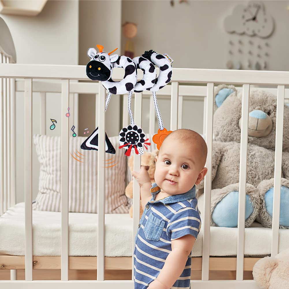 **Soft Spiral Plush Hanging Toys for Baby Car Seat & Stroller - Safe & Movable Infant Toys for 0-6 Months - Perfect for Crib Rails, Cradles & Travel**