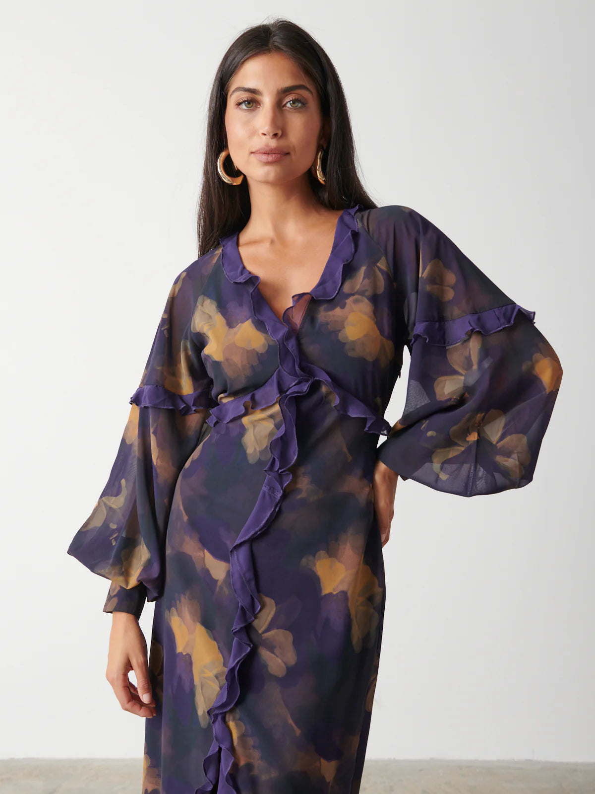 Francesca Frill Maxi Dress in Amethyst - Elegant Long Flowy Dress for Women, Perfect for Weddings, Parties & Summer Vacations
