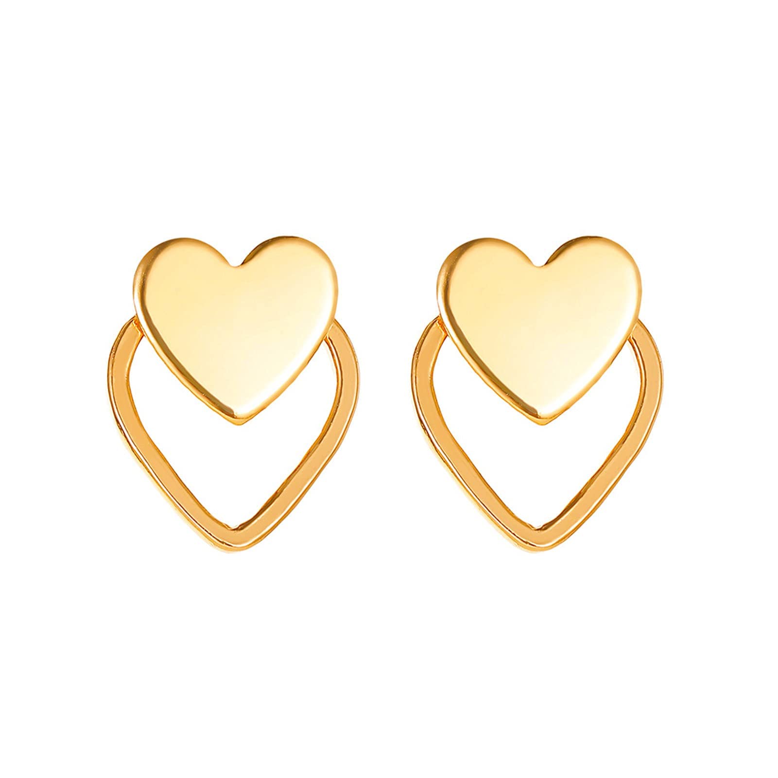 Simple Heart Two Layer Stud Earrings for Women - Elegant & Minimalist Everyday Jewelry for Work, Date, or Casual Outfits