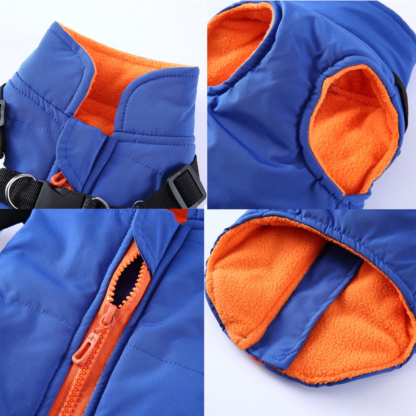 Dog Winter Coat with Zipper - Warm Fleece Jacket & Harness Vest for Small Medium Dogs (XS, Blue) - Perfect for Cold Weather Walks & Outdoor Adventures