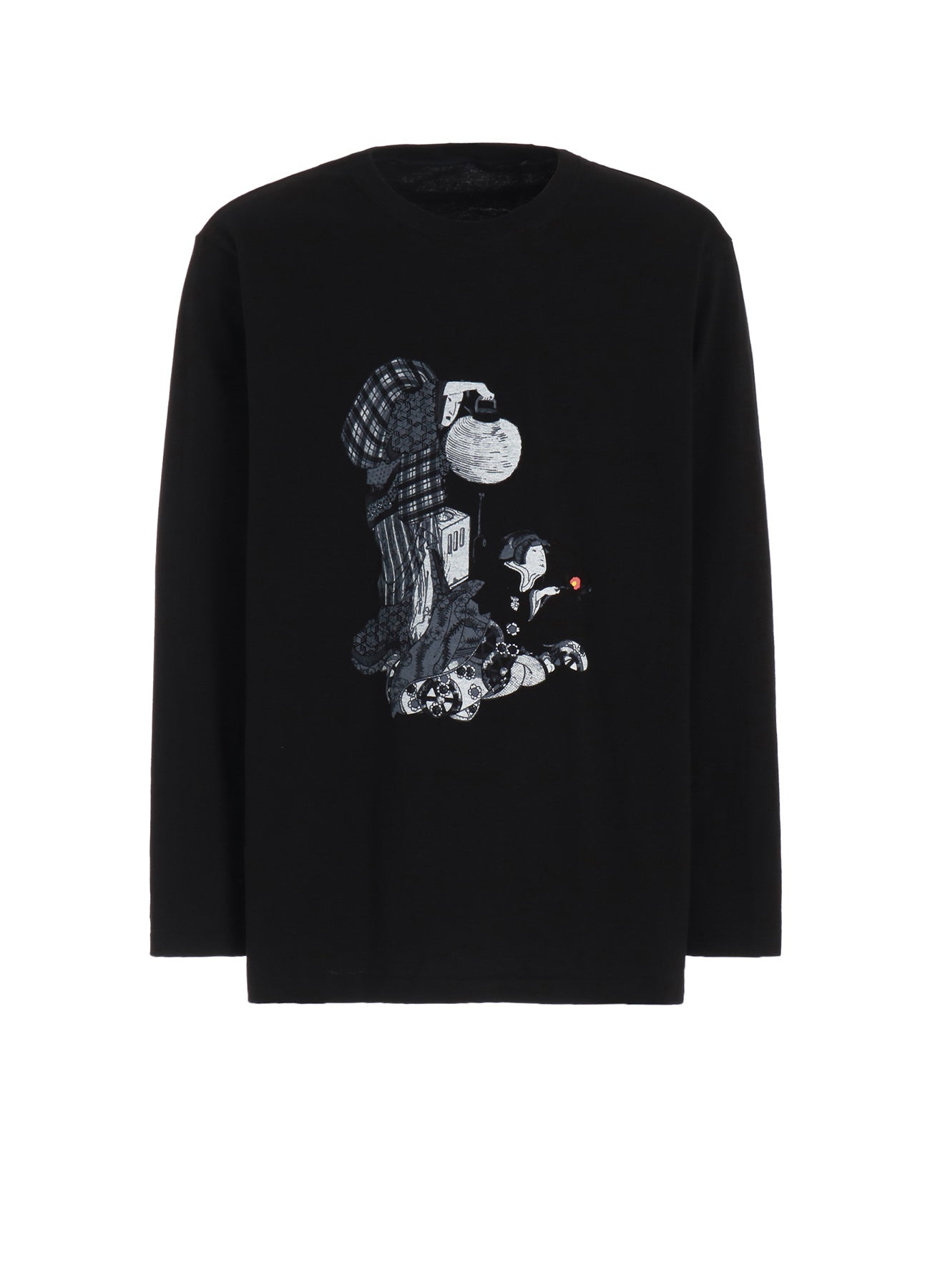 Vintage Ukiyo-e Floral & Lantern Print Long Sleeve T-Shirt - Japanese Art Inspired Graphic Tee for Casual Wear & Street Fashion