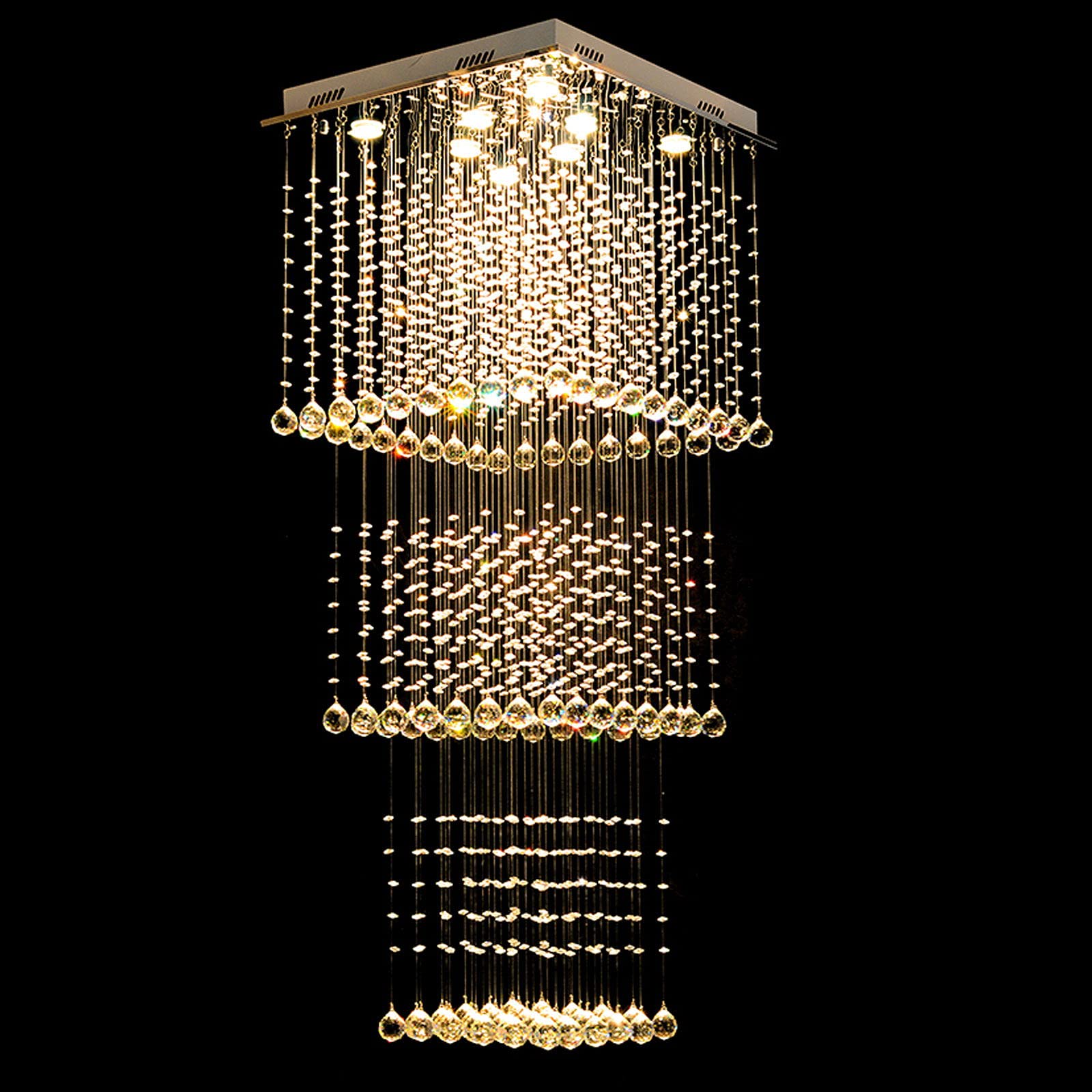 Modern K9 Crystal Raindrop Chandelier Lighting - 3-Layer Flush Mount LED Ceiling Light Fixture with 8 GU10 Bulbs Included (23.6