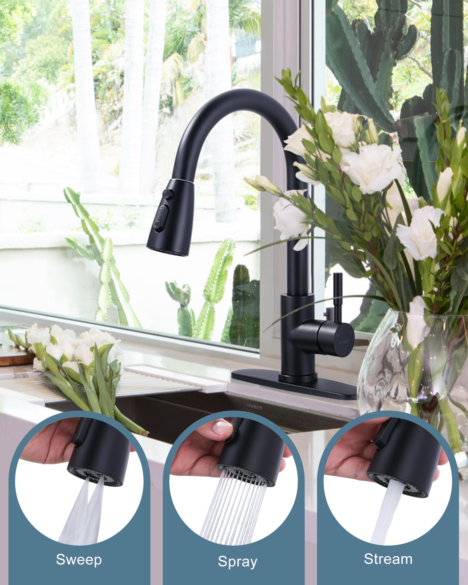 Stainless Steel Pull Down Kitchen Faucet with Sprayer - High Arc for RV & Home Use