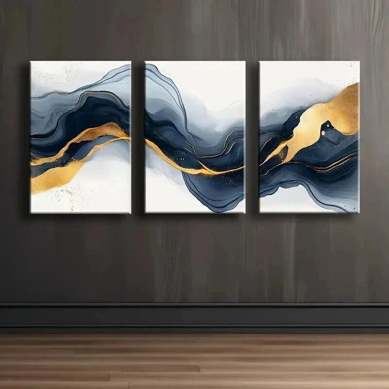 3-Piece Abstract Dark Golden & Black Wall Art Set - Framed Canvas 60x90cm (24x36in) | High Quality Print | 100% Australian Made | Ready to Hang | Perfect for Living Room, Bedroom & Office Decor