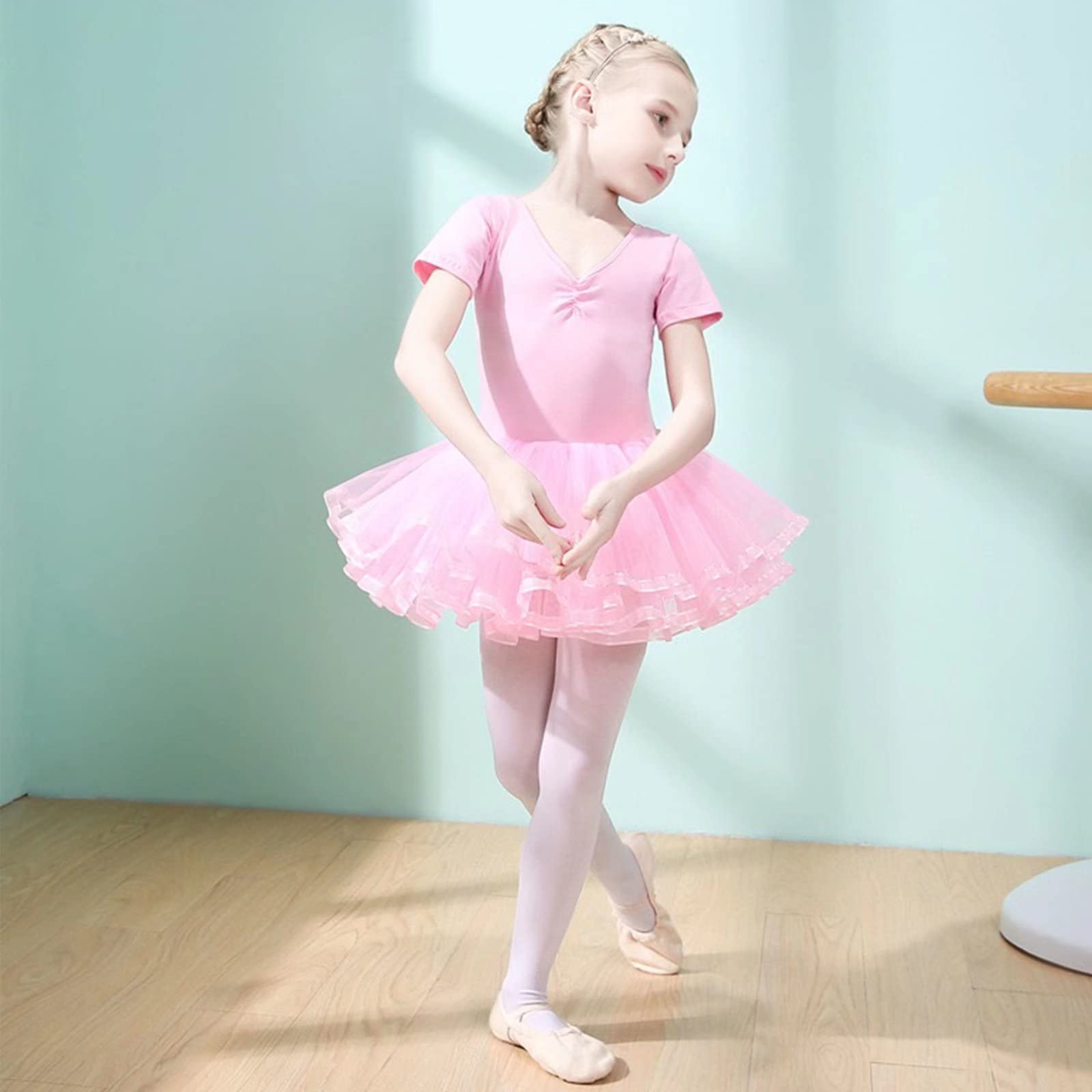 Girls Ballet Leotard with Tutu Skirt - Toddler Short Sleeve Ballerina Dance Outfit for Ballet Class, Recital & Performance
