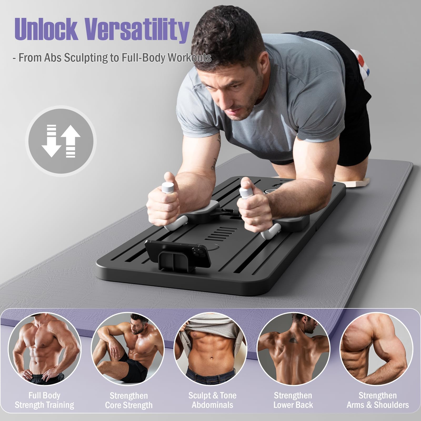 Premium 5-in-1 Foldable Pilates Reformer Board Set with Timer - Multi-Purpose Home Pilates Equipment for Core Strength & Full-Body Workouts | Perfect for Home Gym, Physical Therapy & Fitness Training (Black)