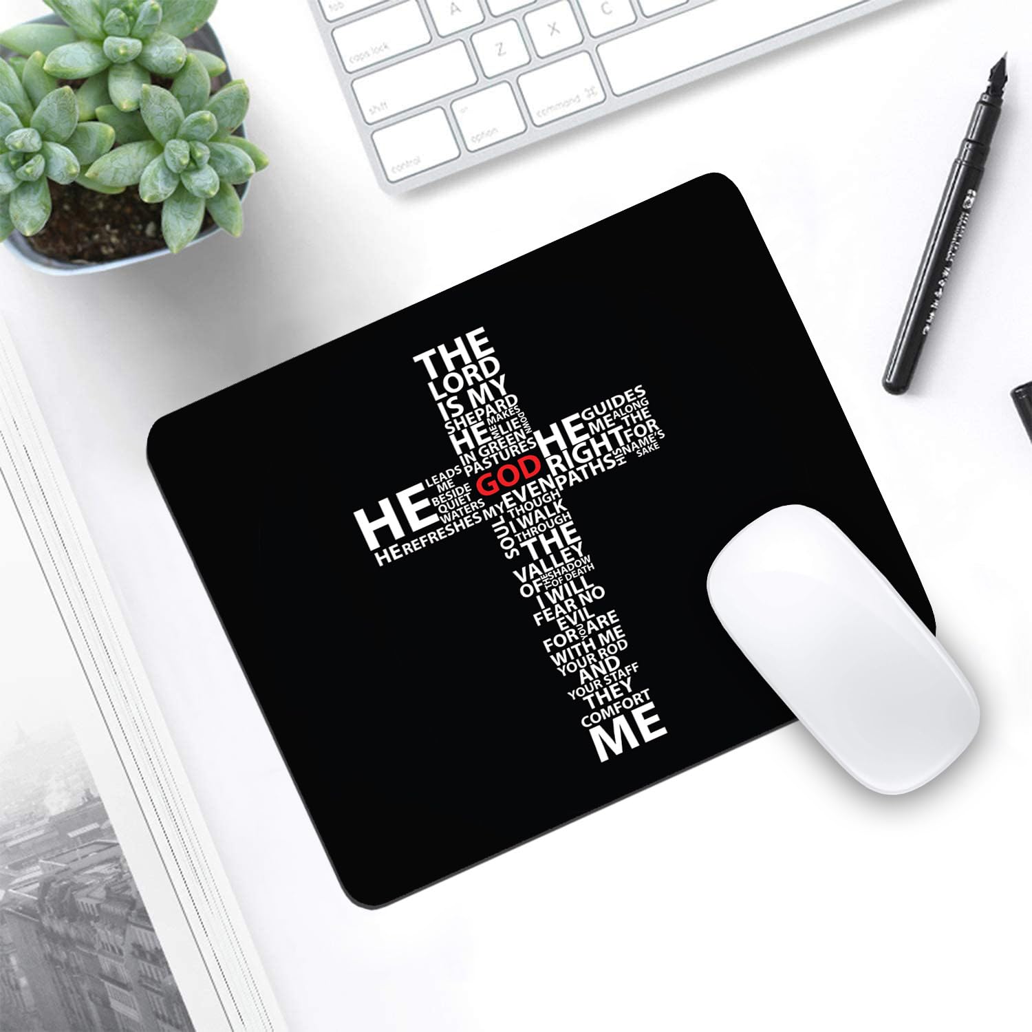 Christian Cross Mouse Pad and Coasters Set - Non-Slip Rubber Base Desk Mat for Laptop & Computer Office Accessories - Perfect for Prayer Time, Bible Study and Faith-Based Workspaces