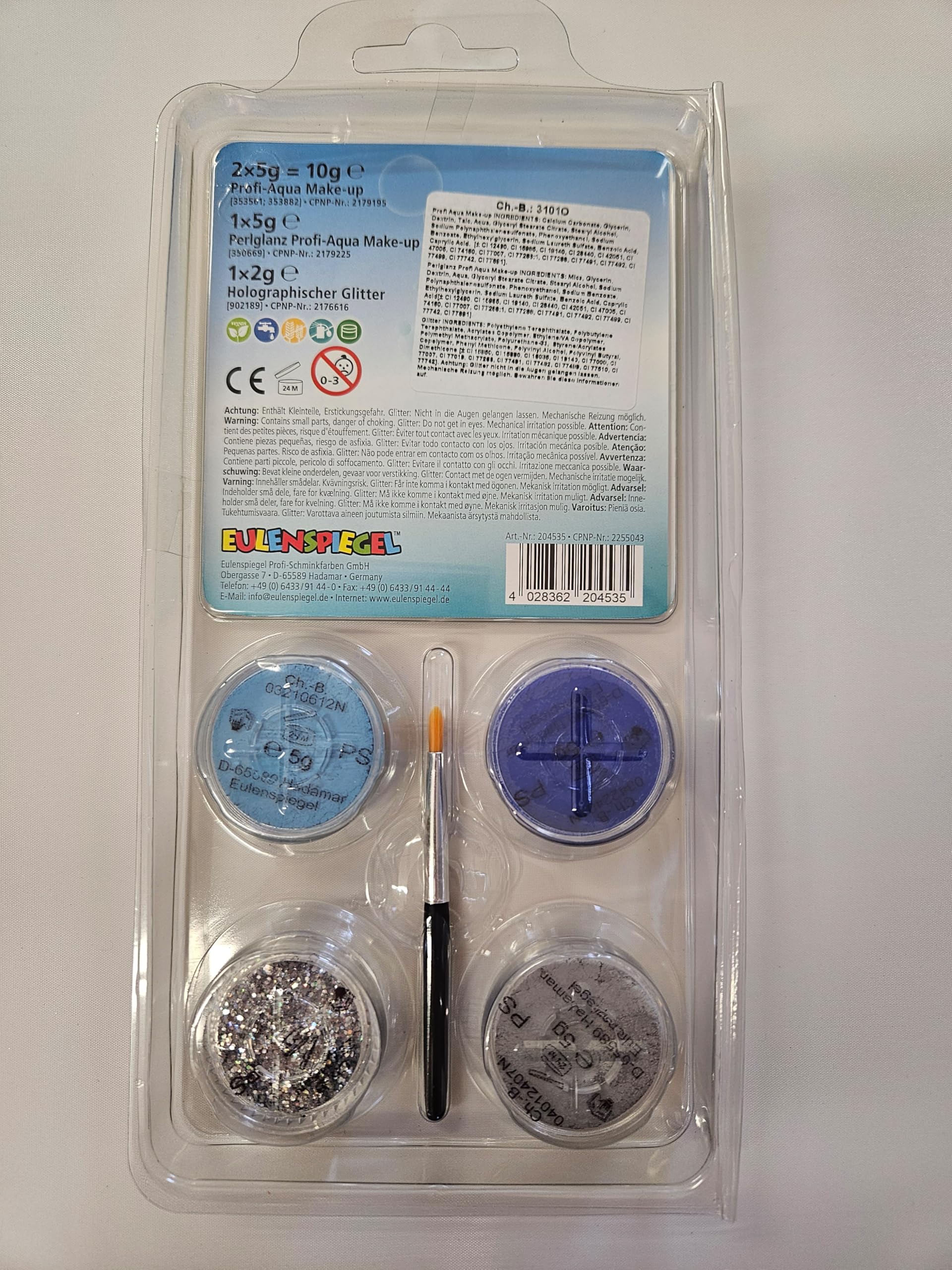 Halloween Face Paint Kit - Princess Makeup with White, Turquoise & Blue Glitter - Includes Brush for Costume Parties & Cosplay