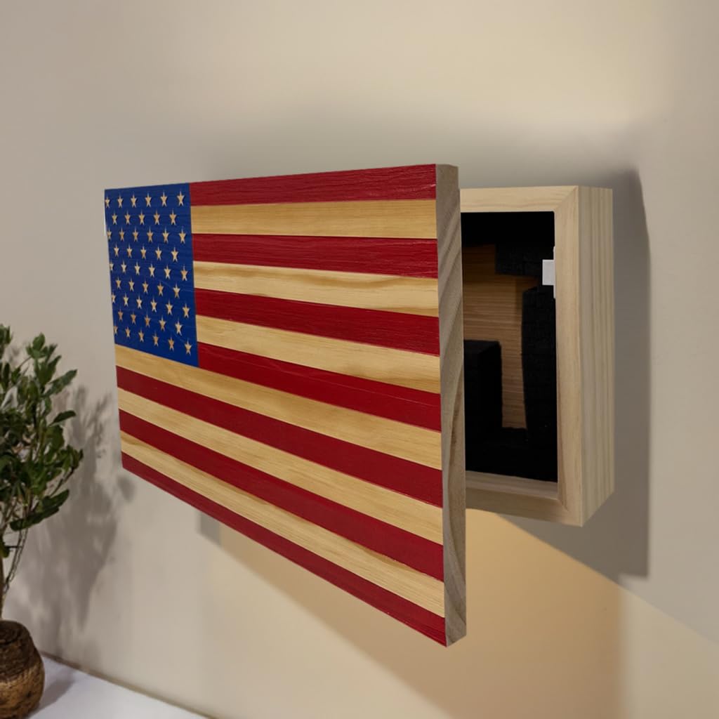 American Flag Concealed Gun Cabinet - Hidden Gun Storage Safe with Patriotic Red & Blue Design | Perfect for Home Security & Firearm Protection