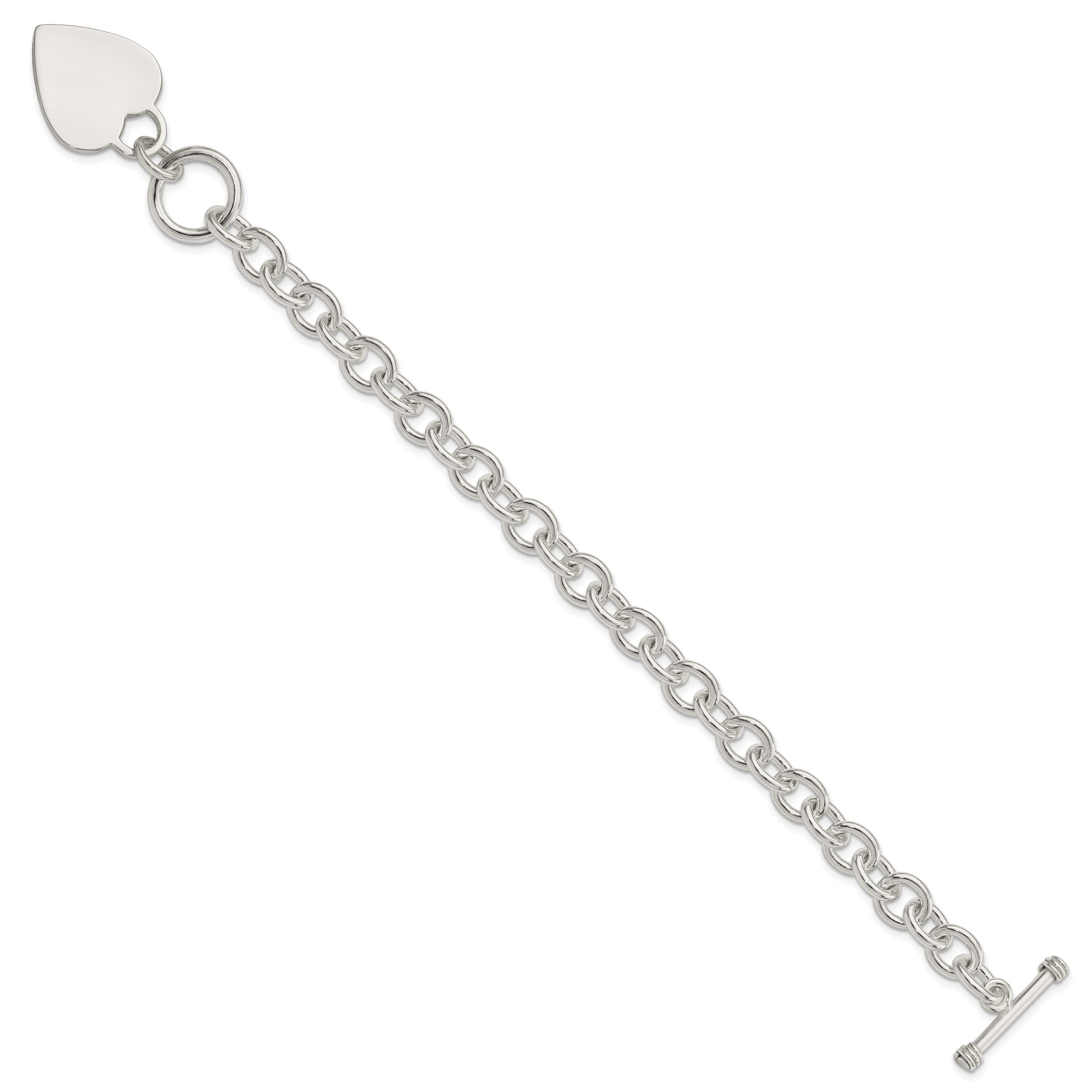 IceCarats 925 Sterling Silver Heart Charm Bracelet - Engravable Love Disc Pendant with Adjustable Toggle Clasp | Perfect for Anniversary Gifts, Valentine's Day & Romantic Occasions