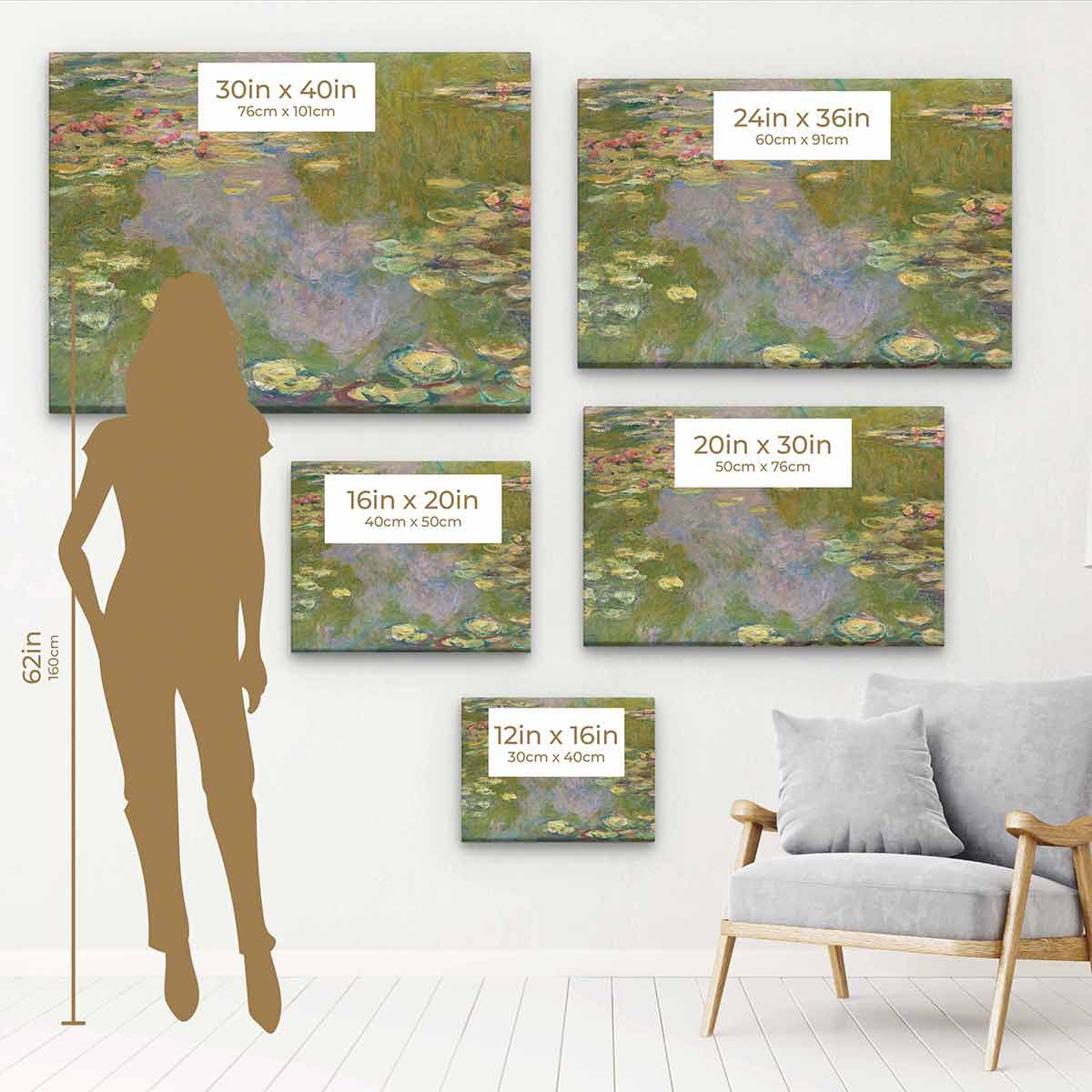 Green Waterlilies Wall Art Canvas Print - Nature Inspired Home Decor for Living Room, Bedroom & Office