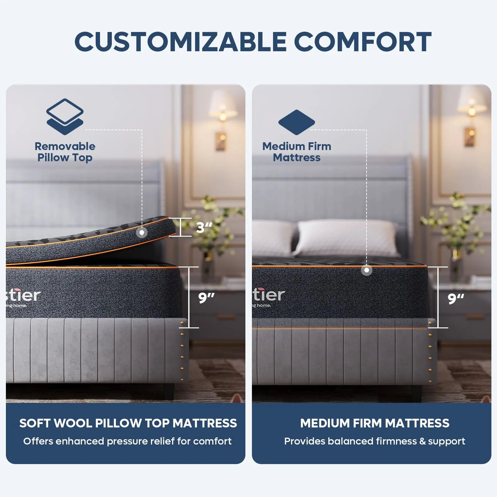 Bestier 12 Inch Organic Wool Pillow Top King Gel Memory Foam Mattress - Premium Support for Back Pain Relief & Pressure Relief - Perfect for Master Bedroom, Guest Room & RV Use
