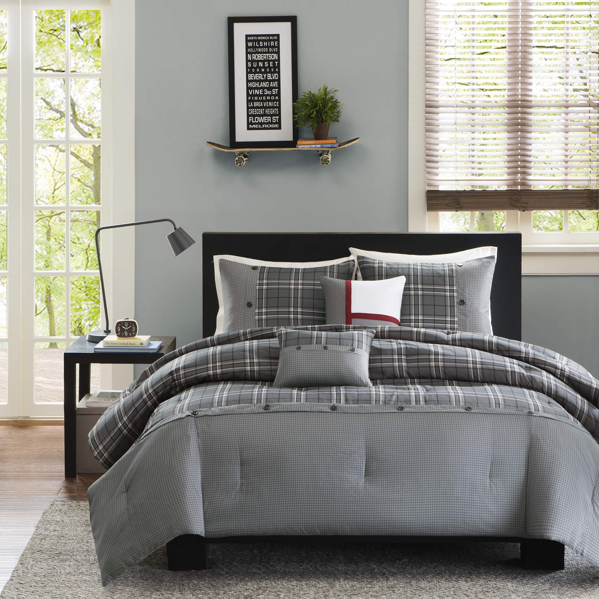 Intelligent Design Daryl 4-Piece Plaid Print All-Season Comforter Set - Twin/Twin XL, Ultra Soft Microfiber Bedding for Teens & Kids, Grey - Perfect for Dorm Rooms, Guest Beds & Cozy Bedroom Decor