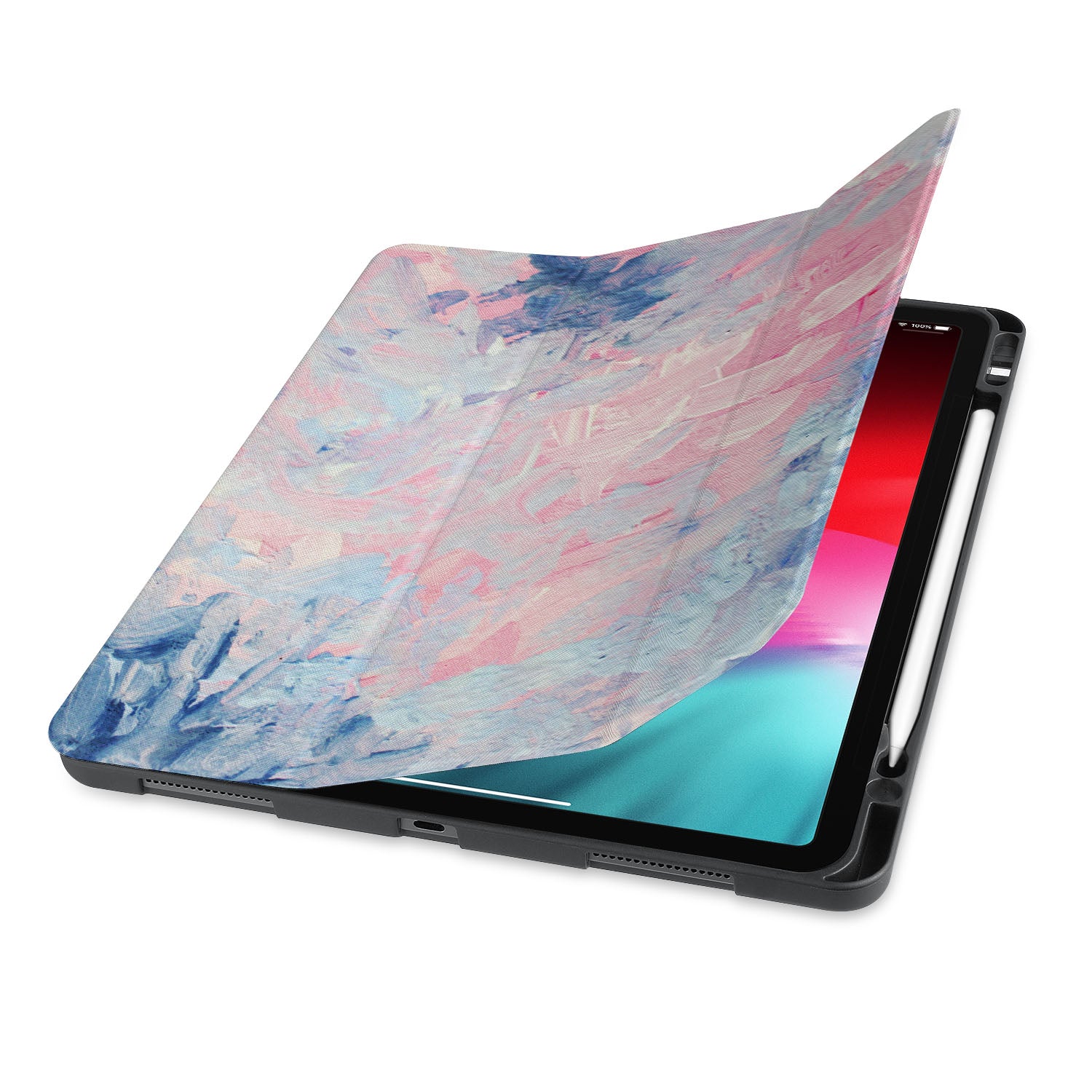 Premium iPad Trifold Case with Oil Painting Abstract Design - Slim Protective Cover for iPad Air/Pro (6th-10th Gen) - Perfect for Work, Travel & Home Use