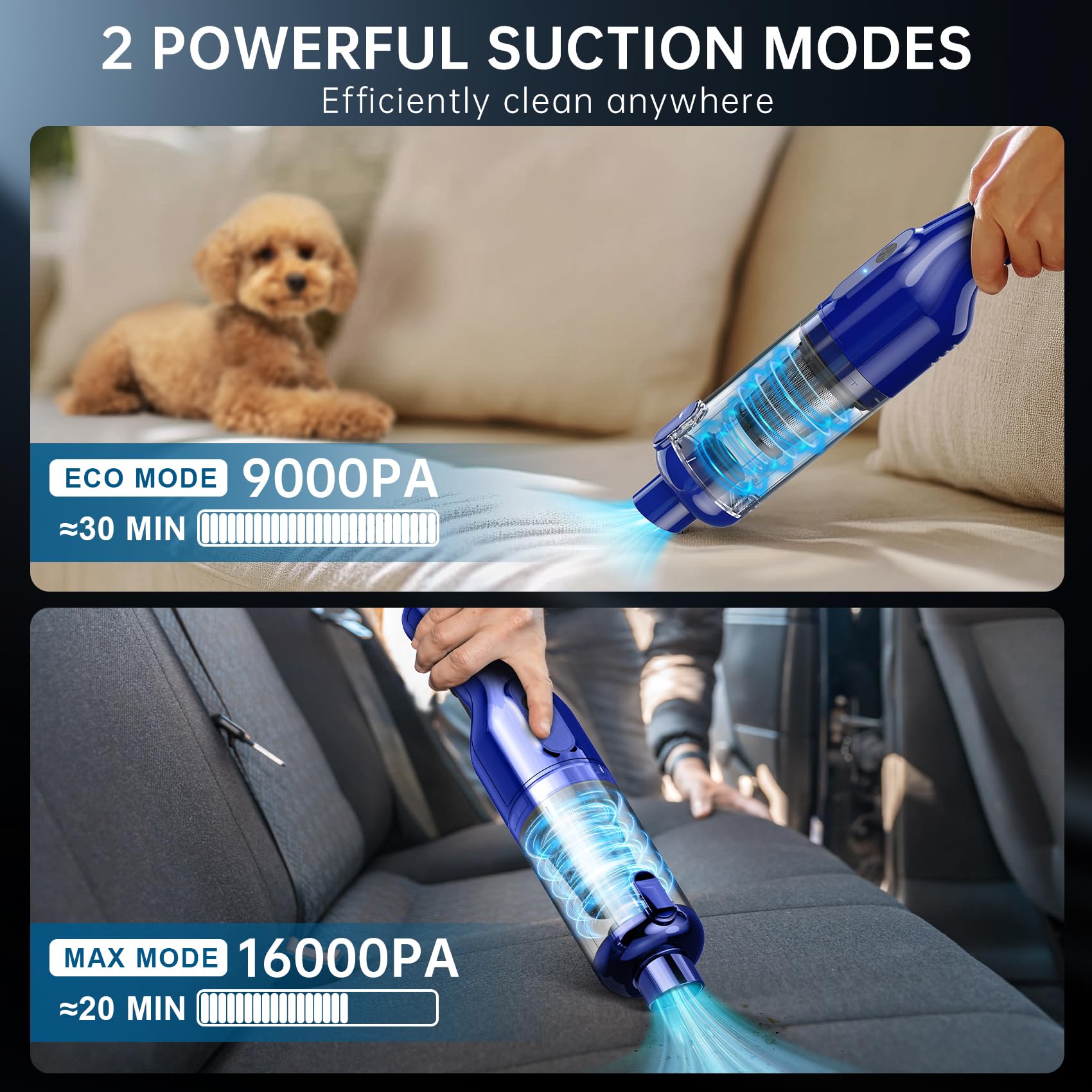 Cordless Handheld Vacuum Cleaner - 16000Pa Powerful Suction, Lightweight 1.3lbs, Rechargeable for Home, Office, Car & Pet Hair - Brushless Motor with Multi-Accessories - Perfect for Quick Cleanups & Tight Spaces