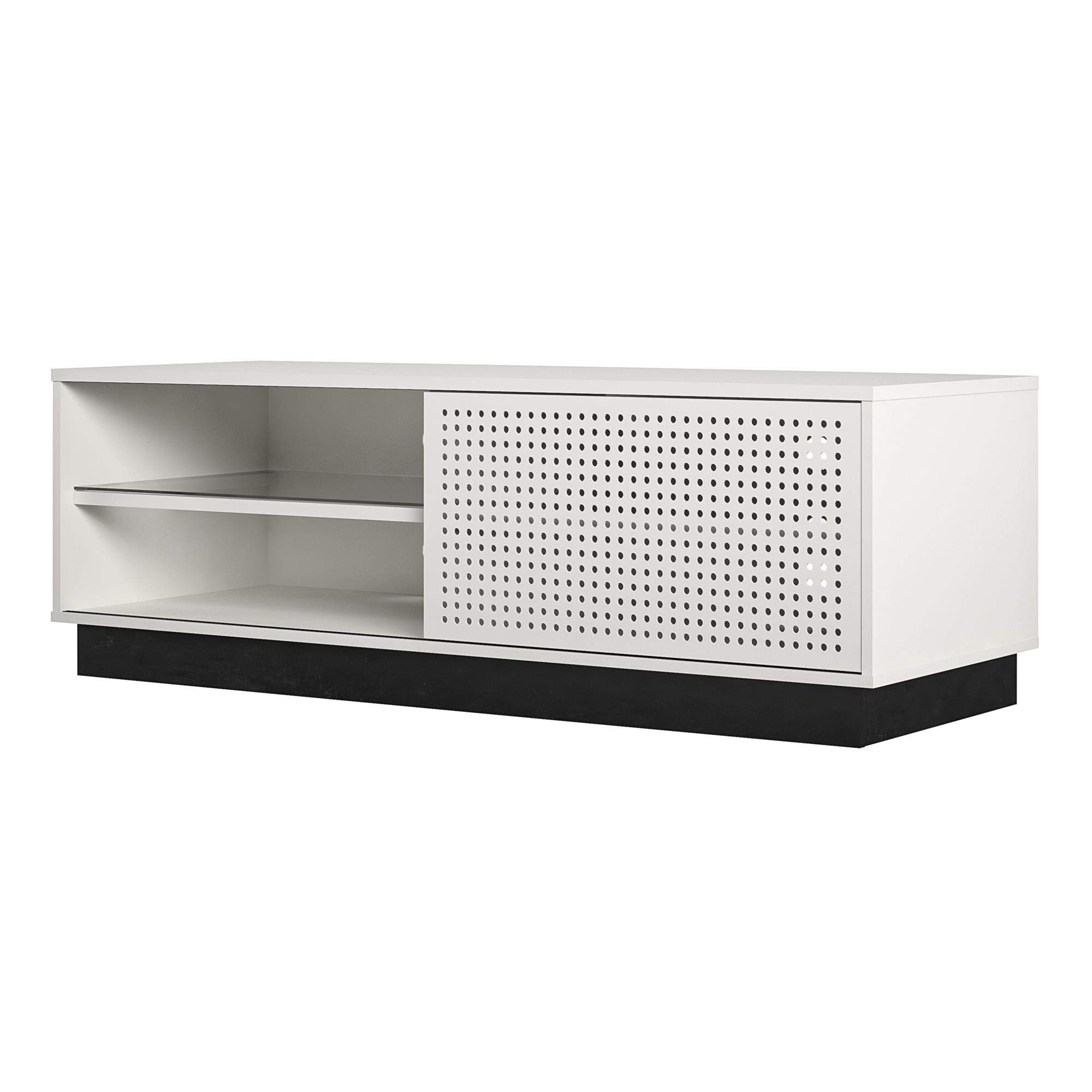 NTENSE Glitch Gaming TV Stand for 60 Inch TVs - Modern Entertainment Center with LED RGB Lights & Wire Management - Perfect for Man Cave, Game Room & Play Room - Durable Metal TV Stand in White