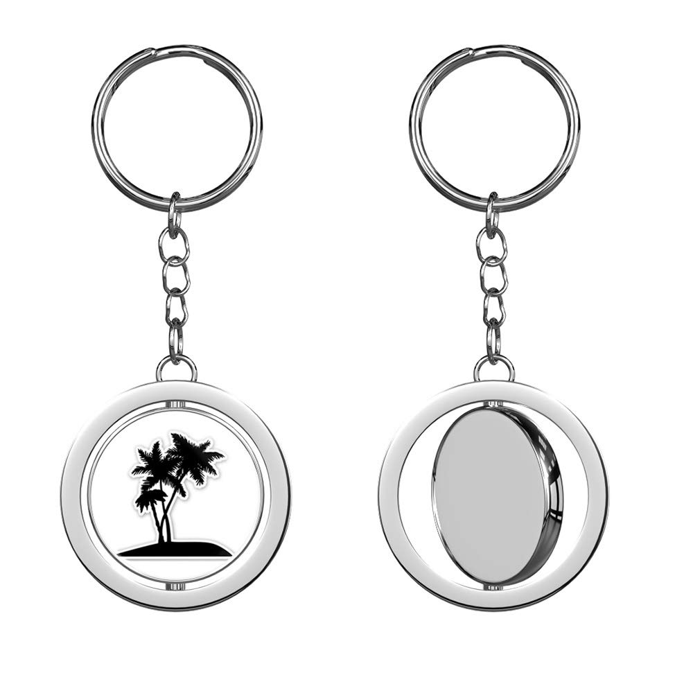 Double Sided Spinning Keychain - Tropical Palm Tree Design in Black, White & Silver Chrome | Perfect for Beach Lovers, Vacation Gifts & Tropical Themed Accessories