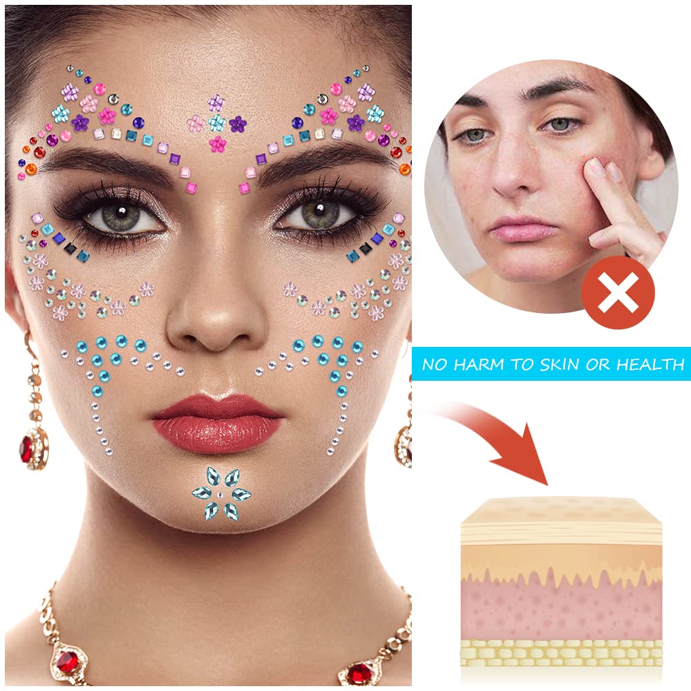 URAQT Face Gems Glitter - 12 Sheets Self-Adhesive Rhinestone Stickers Set for Eyes, Face & Body | Mermaid Jewels, Crystal Rainbow Tears | Festival Makeup, Rave Party, Costume Accessories & Temporary Tattoos