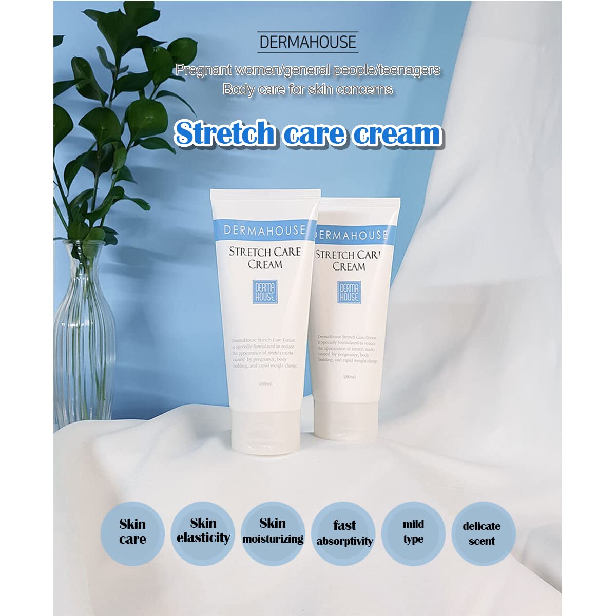 DERMAHOUSE Body Care Stretch Care Cream 180ml - Intensive Moisturizing for Skin Concerns, Ideal for Pregnancy & Weight Fluctuations