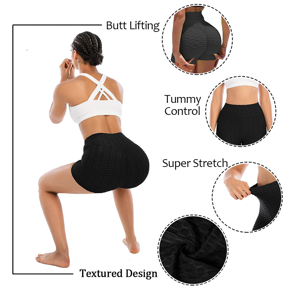 FOCUSSEXY Women's Butt Lifting Scrunch Textured Leggings - High Waisted Workout Shorts for Running, Yoga & Beach | TikTok Viral Fitness Shorts for Women