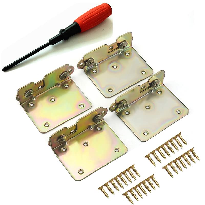 **Heavy Duty Non-Mortise Bed Rail Brackets with Screws & Screwdriver - Set of 4 - Secure & Stable Bed Frame Support for DIY Furniture Assembly**    *(Perfect for Bed Frame Repair, Woodworking Projects, and Sturdy Furniture Construction)*