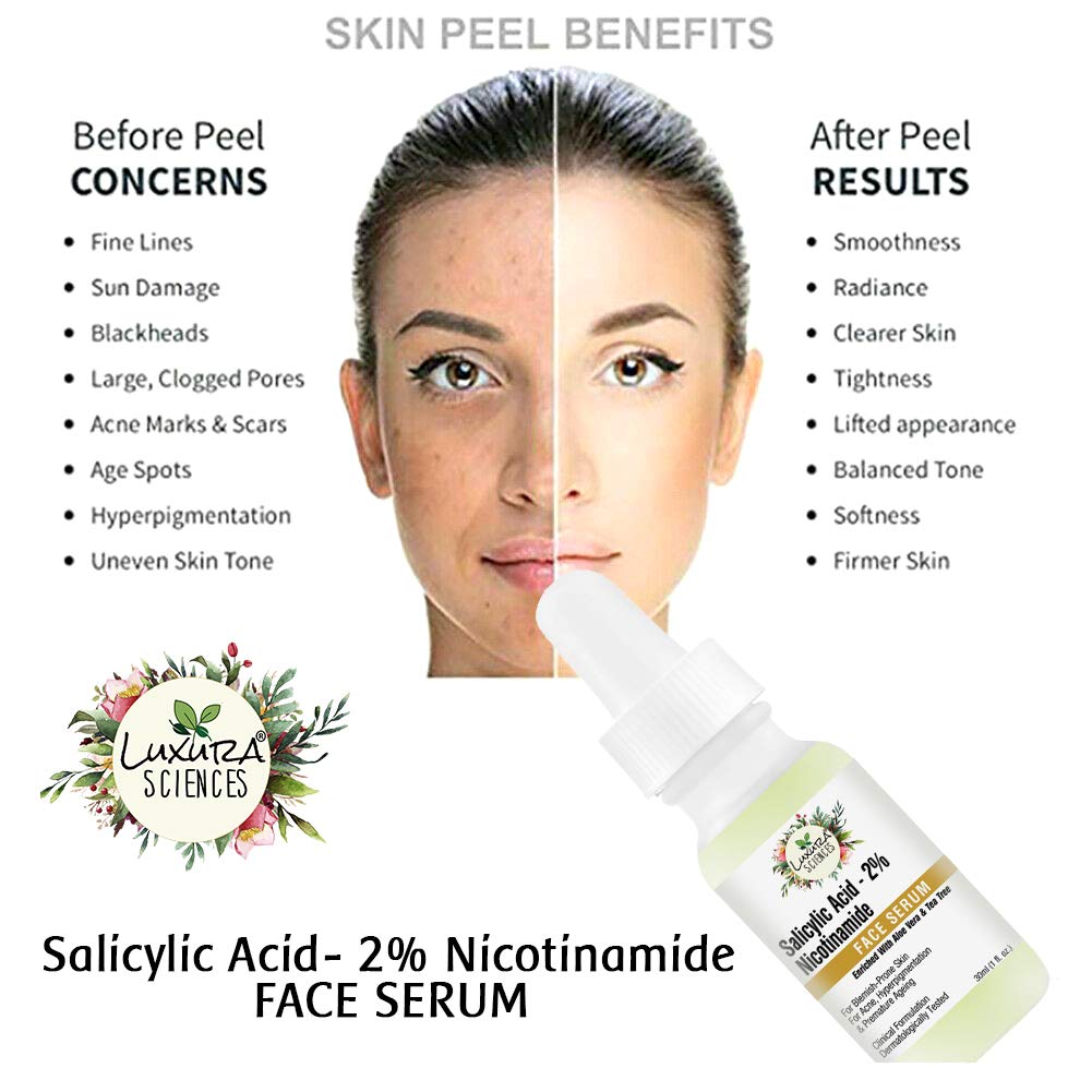 Luxura Sciences 2% Salicylic Acid & Niacinamide Face Serum 30ml - Gentle Exfoliant for Pore Minimizing, Oil Control & Acne Treatment | Improves Skin Elasticity, Reduces Wrinkles | Perfect for Daily Skincare Routine & Blemish-Prone Skin