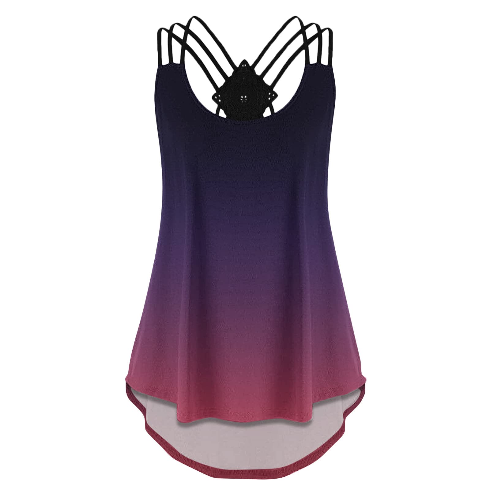 Sexy Tie Dye Sleeveless Vest for Women - Gradient Print, Irregular Lace & Backless Design - Summer Loose Tank Top - Perfect for Beach, Music Festivals and Night Out
