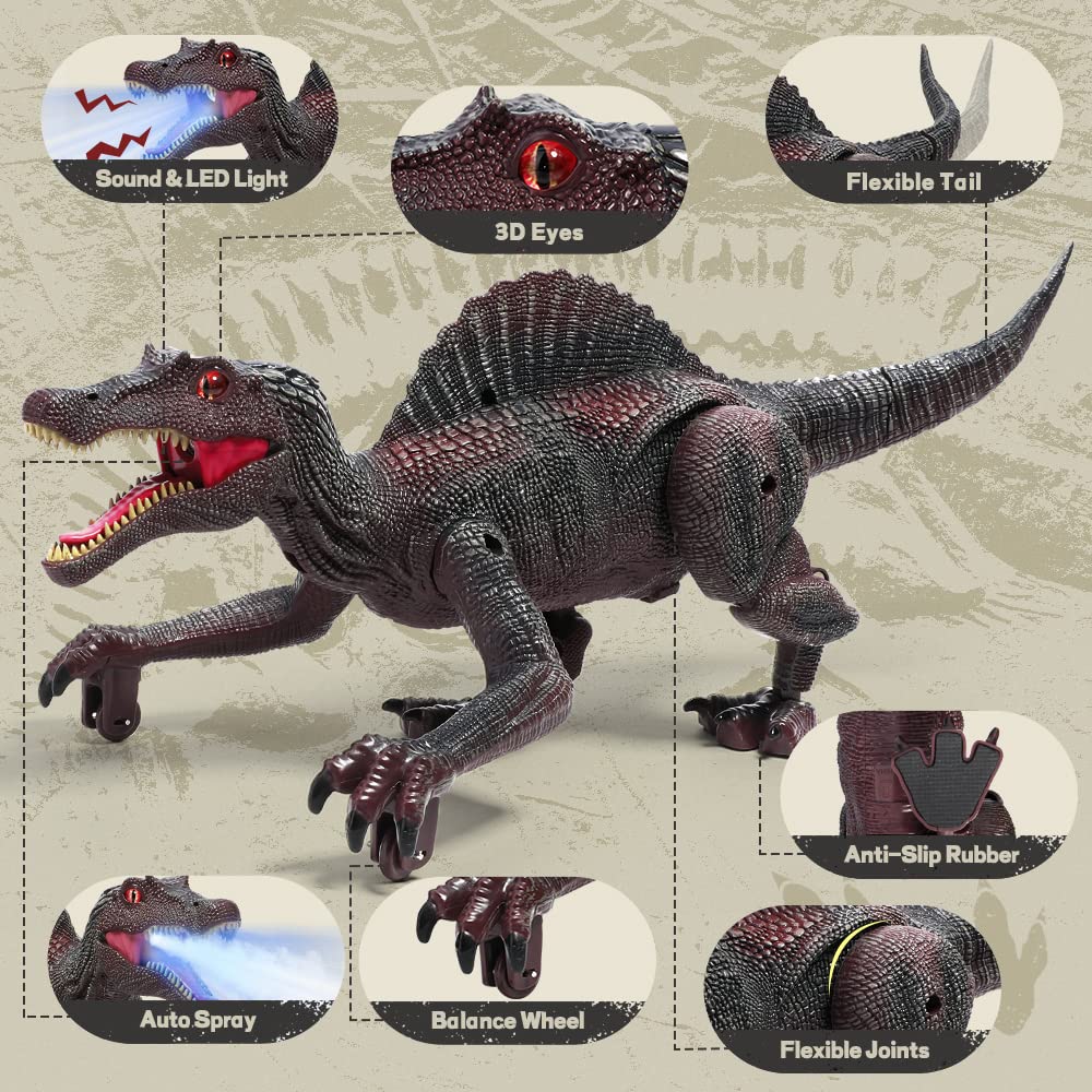 FRUSE Remote Control Dinosaur Toy - RC Walking Robot Dinosaur with Light Tracing, Spray Mist, LED Lights & Roaring Sounds | Interactive Jurassic Dinosaur Toy for Kids Ages 3-8 | Perfect for Birthday Gifts, STEM Learning & Pretend Play