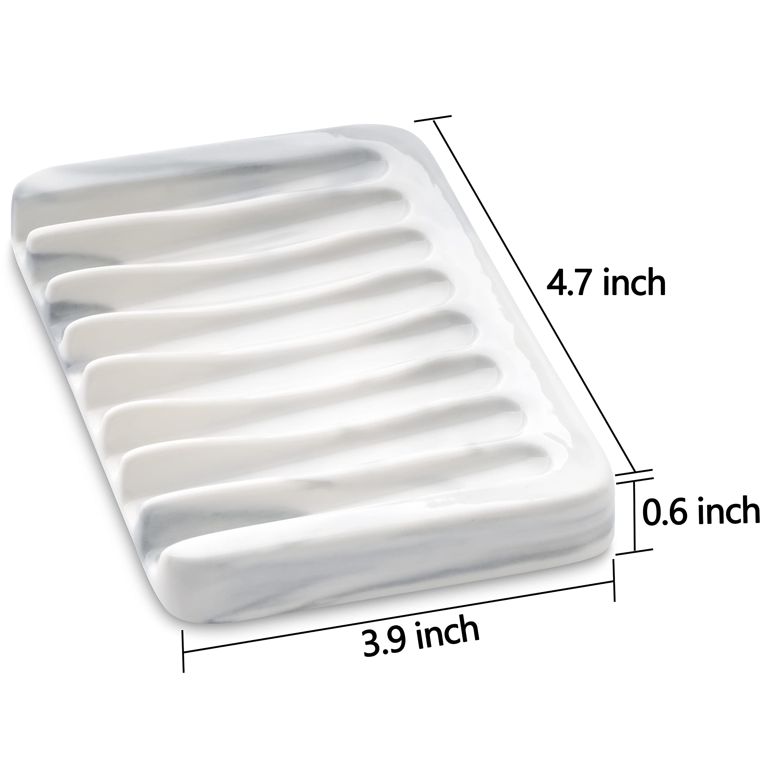 Ceramic Soap Dish for Sink - Self Draining Soap Holder for Bathroom & Kitchen - Marble Decor White Soap Saver for Shower, Bar Soap Container - Perfect for Countertop, Vanity, and Shower Organization