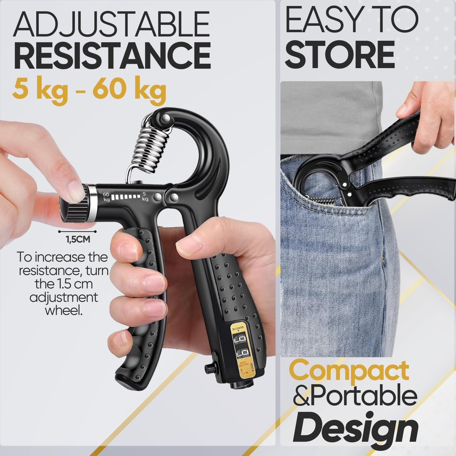 STRABOZZ Adjustable Hand Grip Strengthener Kit - Finger Trainer & Forearm Workout Equipment with Resistance Bands - Stress Relief & Strength Training for Adults - Perfect for Home Gym, Office, and Rehabilitation Exercises