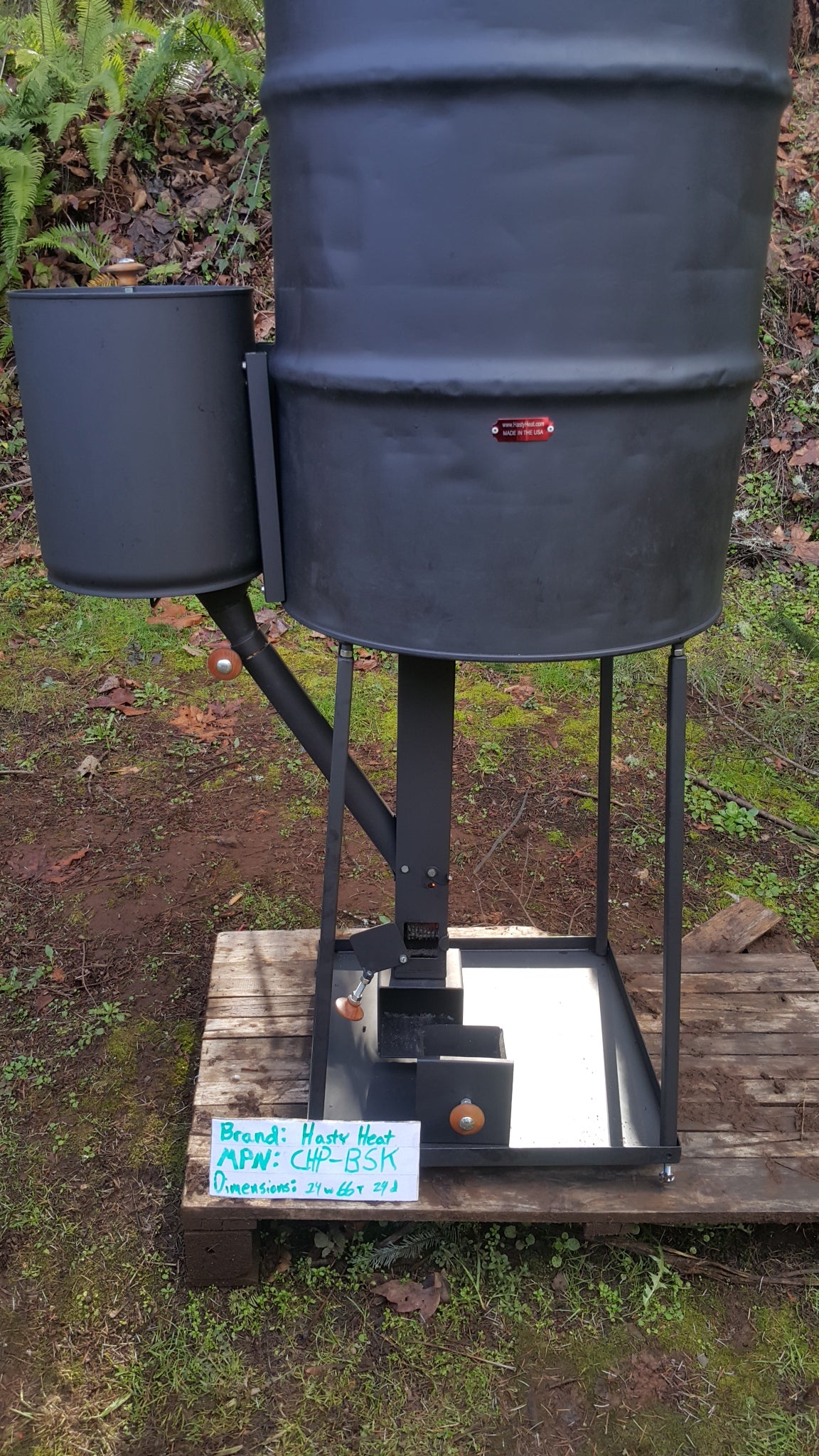CHP BS Complete Wood Pellet Rocket Barrel Stove - Gravity Feed TLUD Mass FAR Infrared Heater for Camping, Off-Grid Living & Emergency Heating