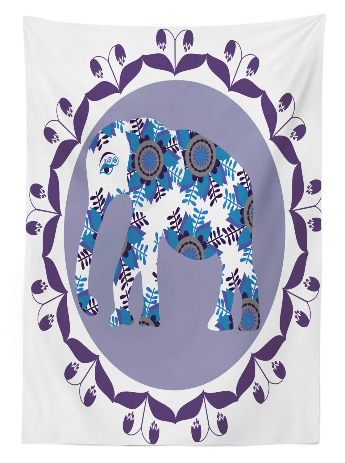 Ambesonne Floral Outdoor Tablecloth - Elephant & Tulip Flower Pattern, Decorative Washable Picnic Table Cover, 58
