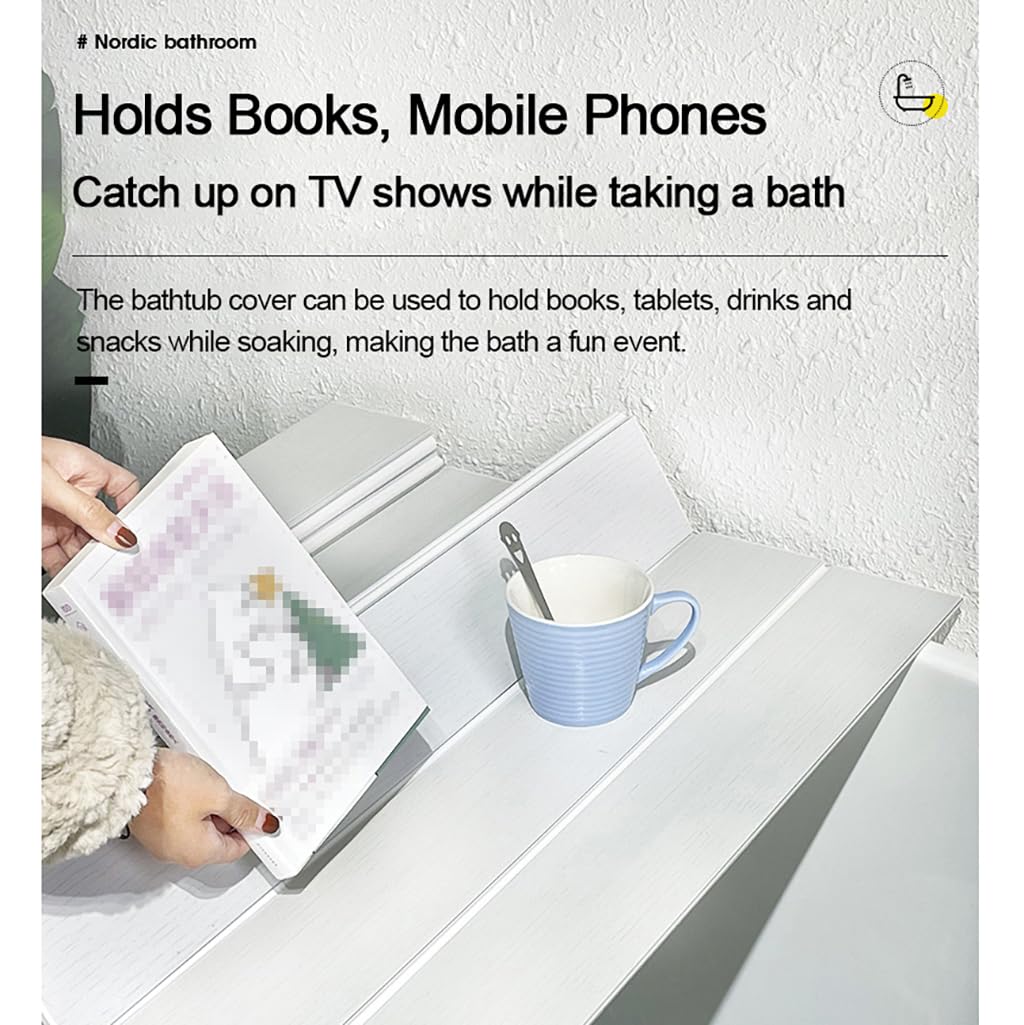 Adjustable Foldable Bathtub Cover - Waterproof Shutter Tray & Laptop Desk 2-in-1 - White Dust-Proof Bath Tub Organizer (105x140cm/41.3