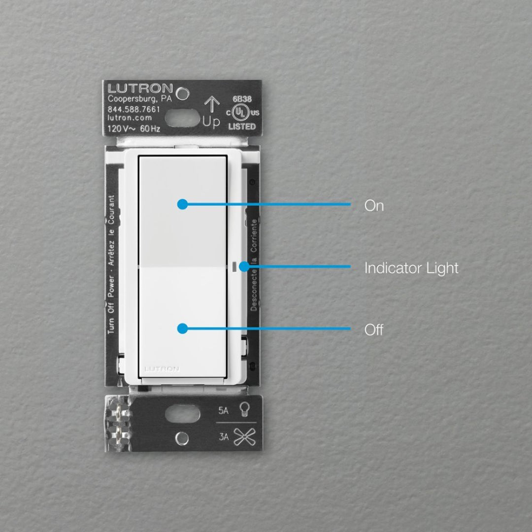 Lutron Claro Smart Switch for Caséta Smart Lighting System | Neutral Wire Required | DVRF-5NS-WH | White | Perfect for Home Automation & Smart Lighting Control