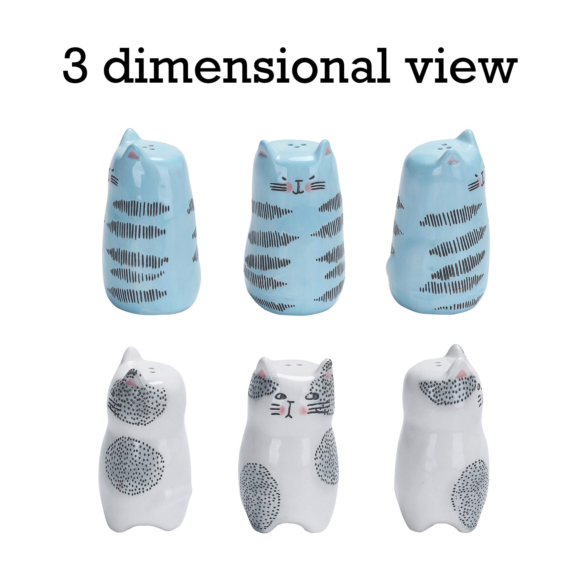 Bico Cartoon Cat Salt and Pepper Shaker Set - Hand-Painted Stoneware - Dishwasher Safe - Perfect for Kitchen, Dining Table & Gift Giving