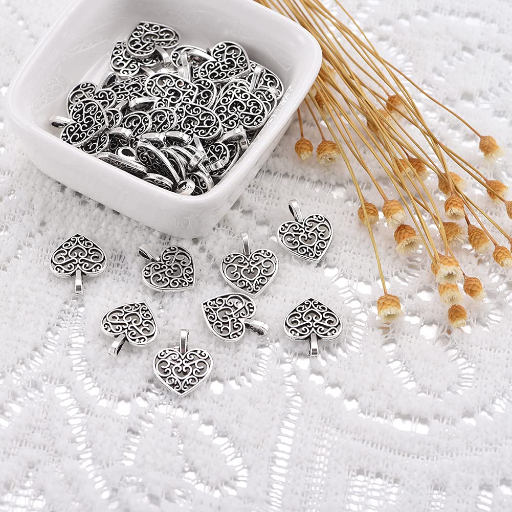100pcs Alloy Hollow Heart Pendant Charms for DIY Jewelry Making - Necklace & Bracelet Craft Supplies - Perfect for Handmade Gifts, Party Favors, and Fashion Accessories
